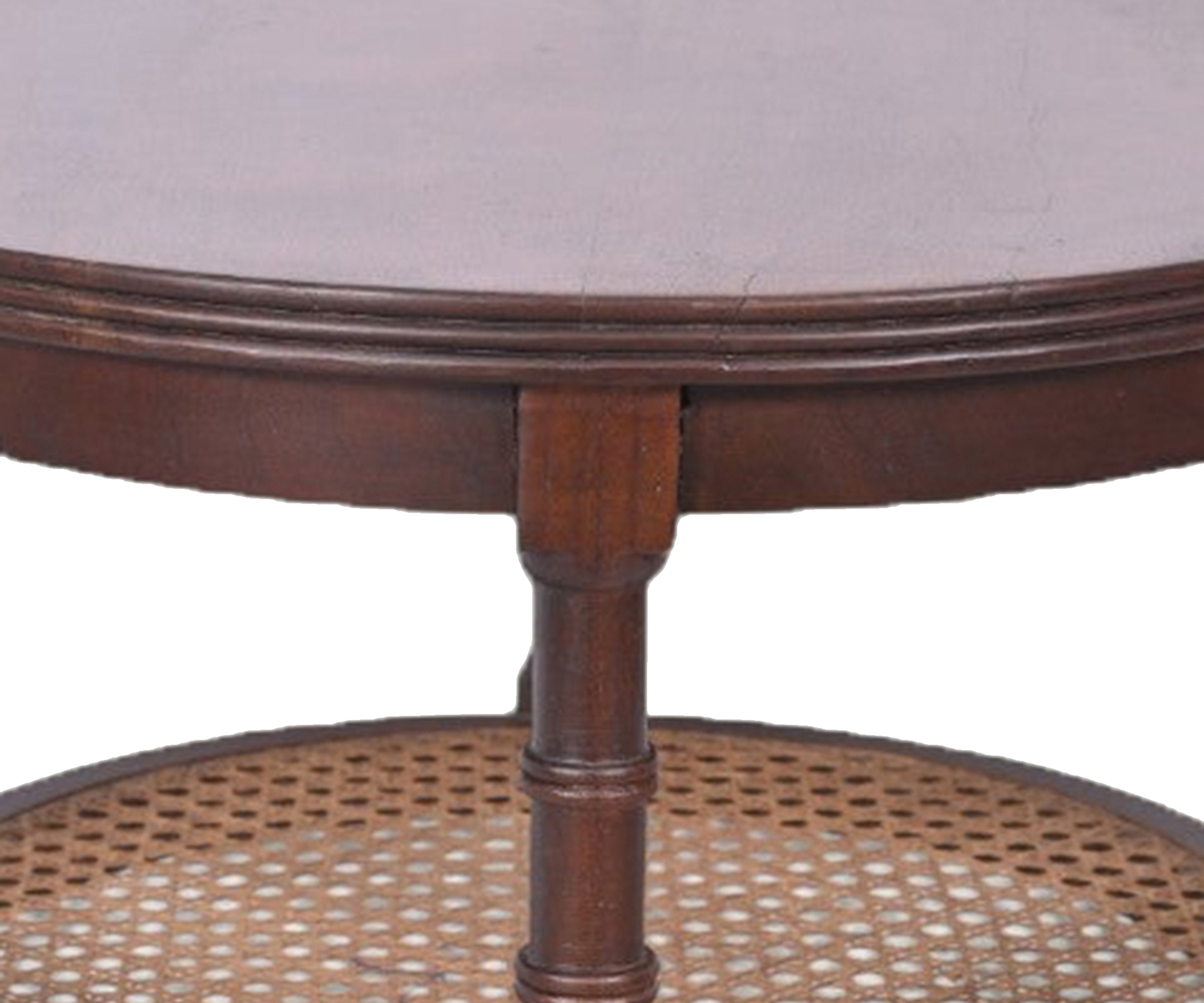 Round Wooden Side Table With Cane