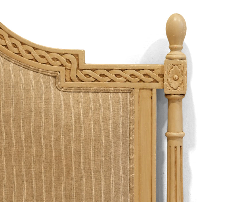 French Gold Upholstered Carved Wood Bed