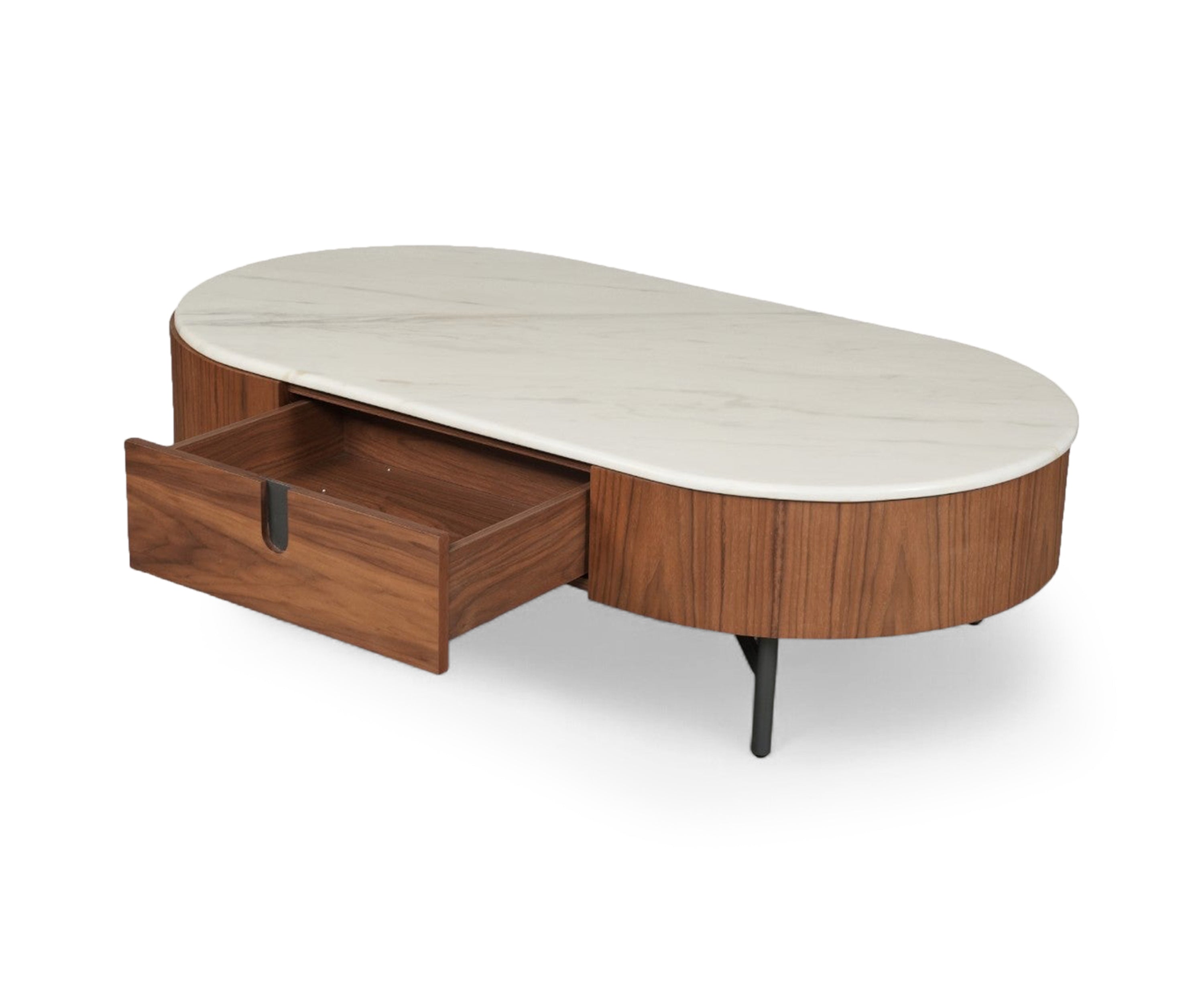 Asymmetrical Walnut and Marble Coffee Table