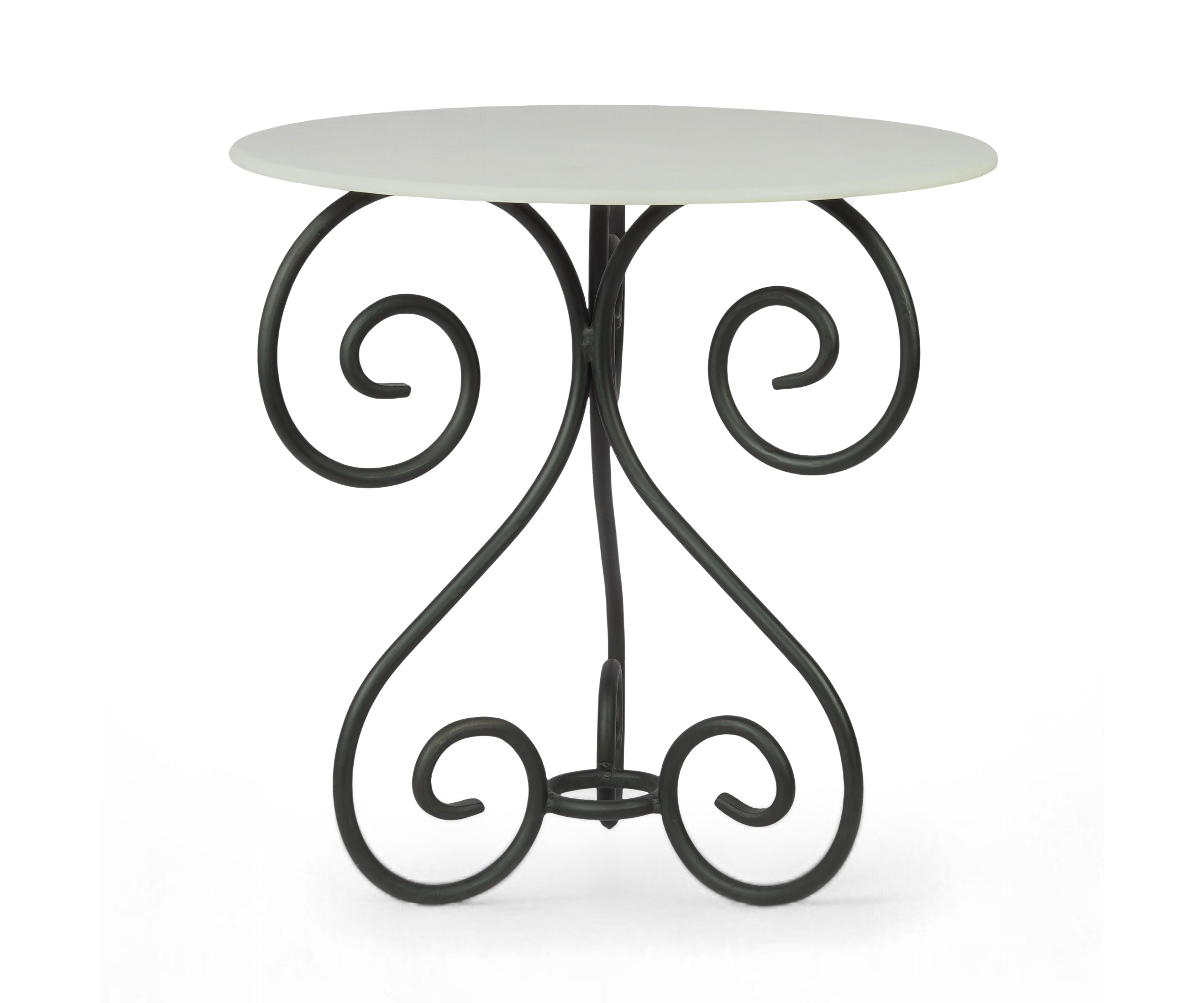 French Curved Metal White Marble Top Table