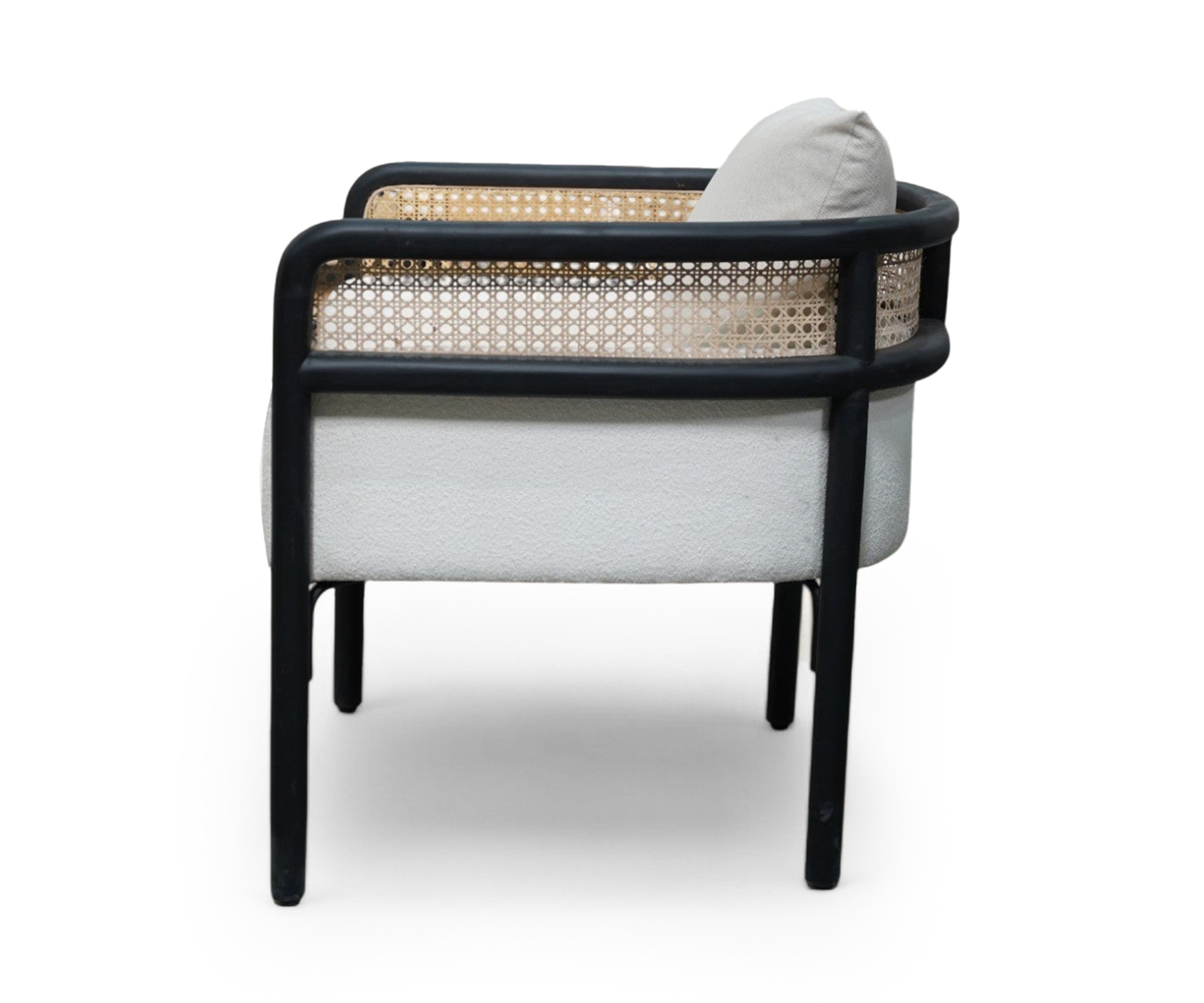 Cane Armchair in Linen and Black Frame