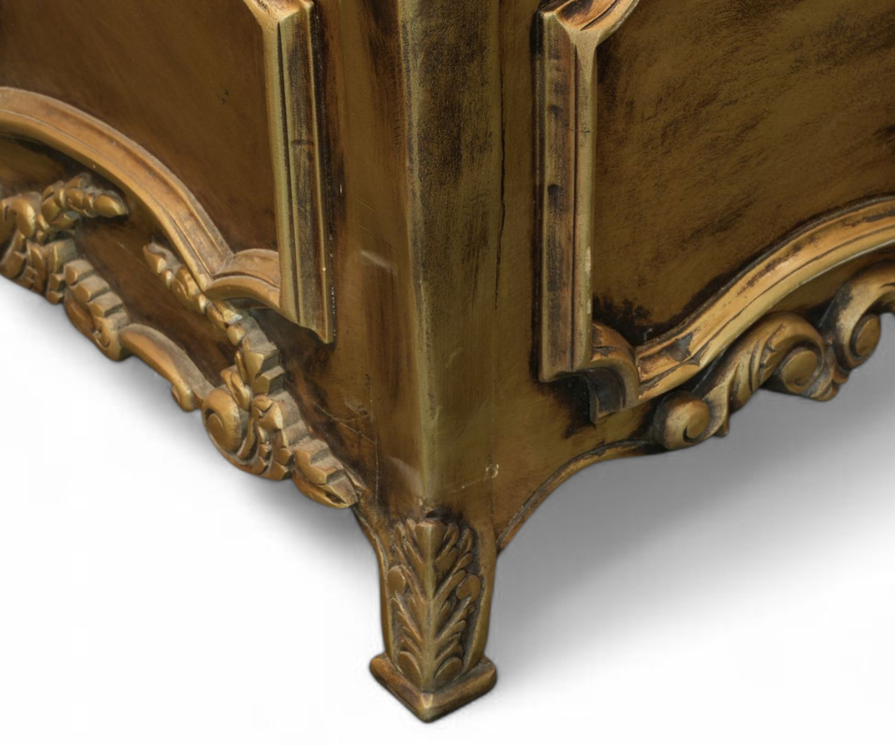 Gold Carved Storage Bench with Velvet Upholstered Seat