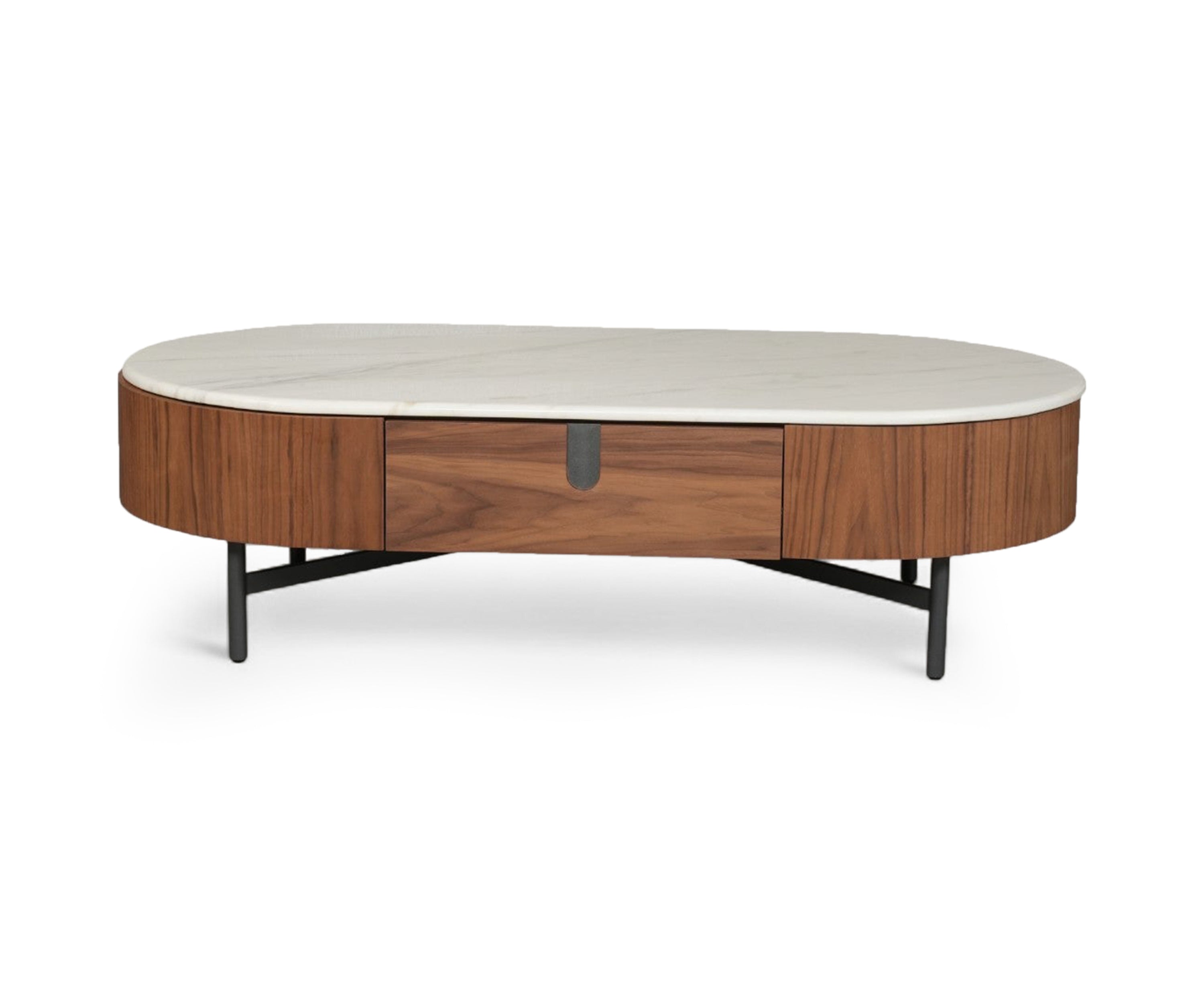 Asymmetrical Walnut and Marble Coffee Table