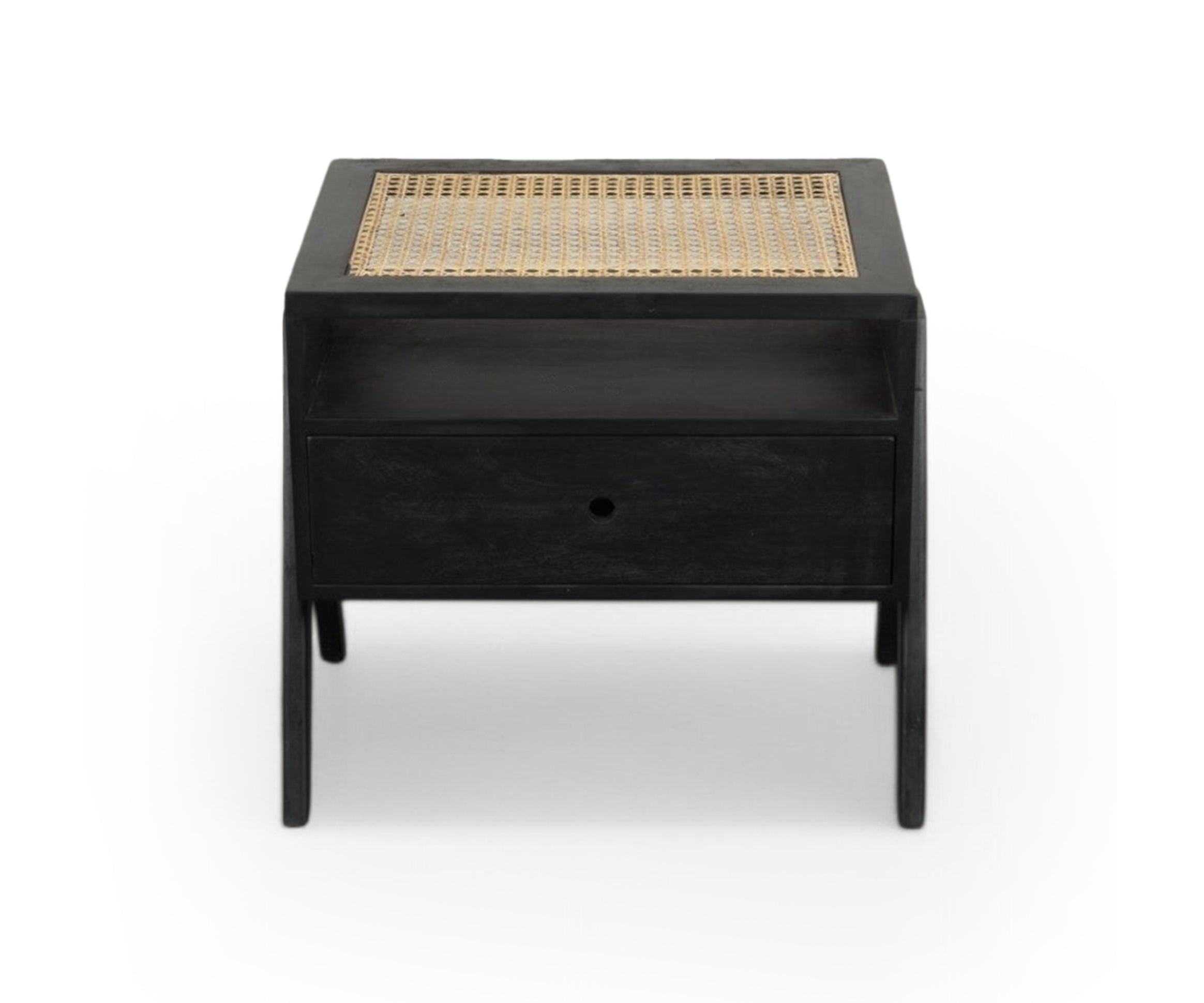 Mignight Black Cane-Weave Top Wooden Bedside Table with Drawer