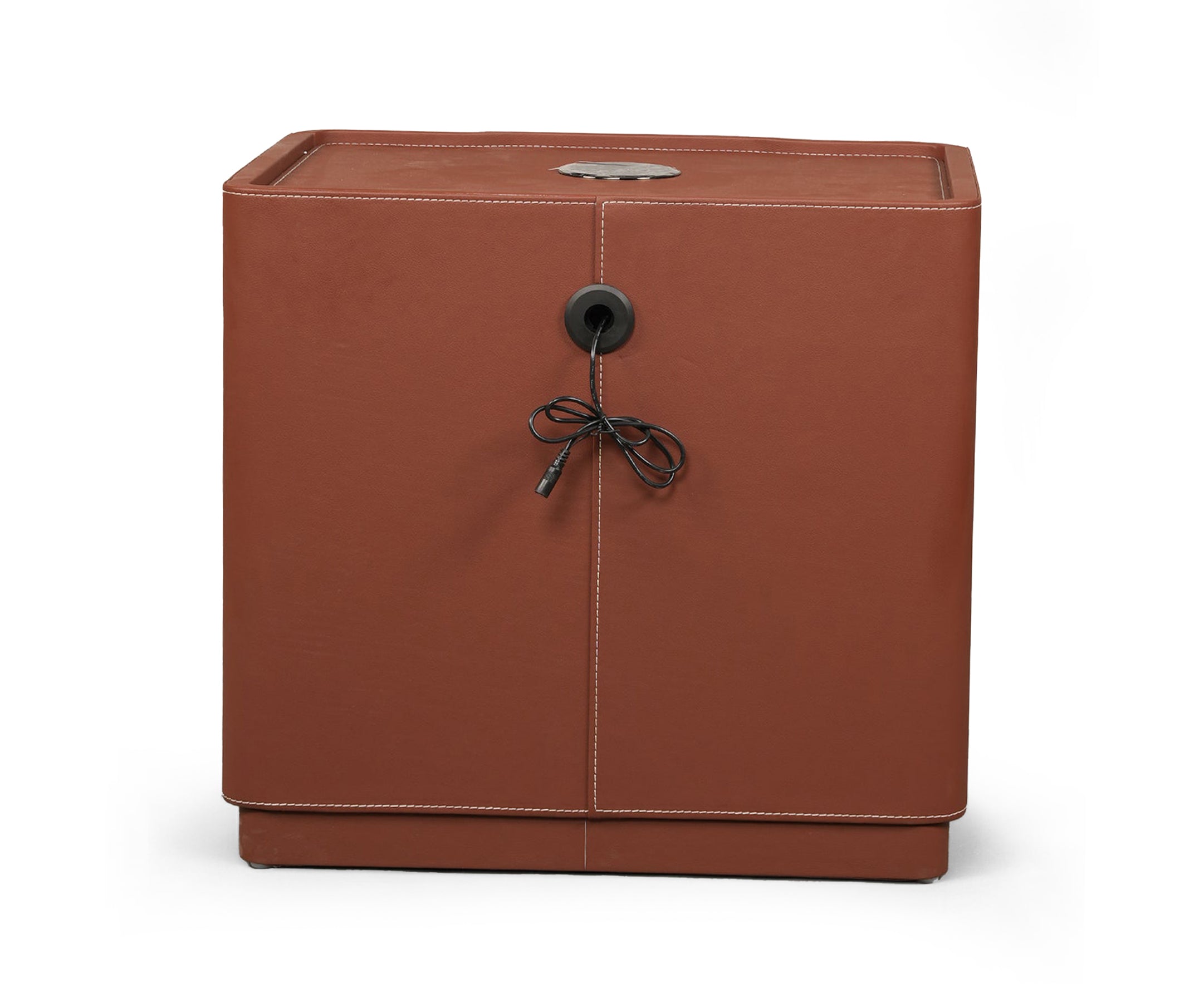 Leather Upholstered Two-Drawer Nightstand with Cutout Handles