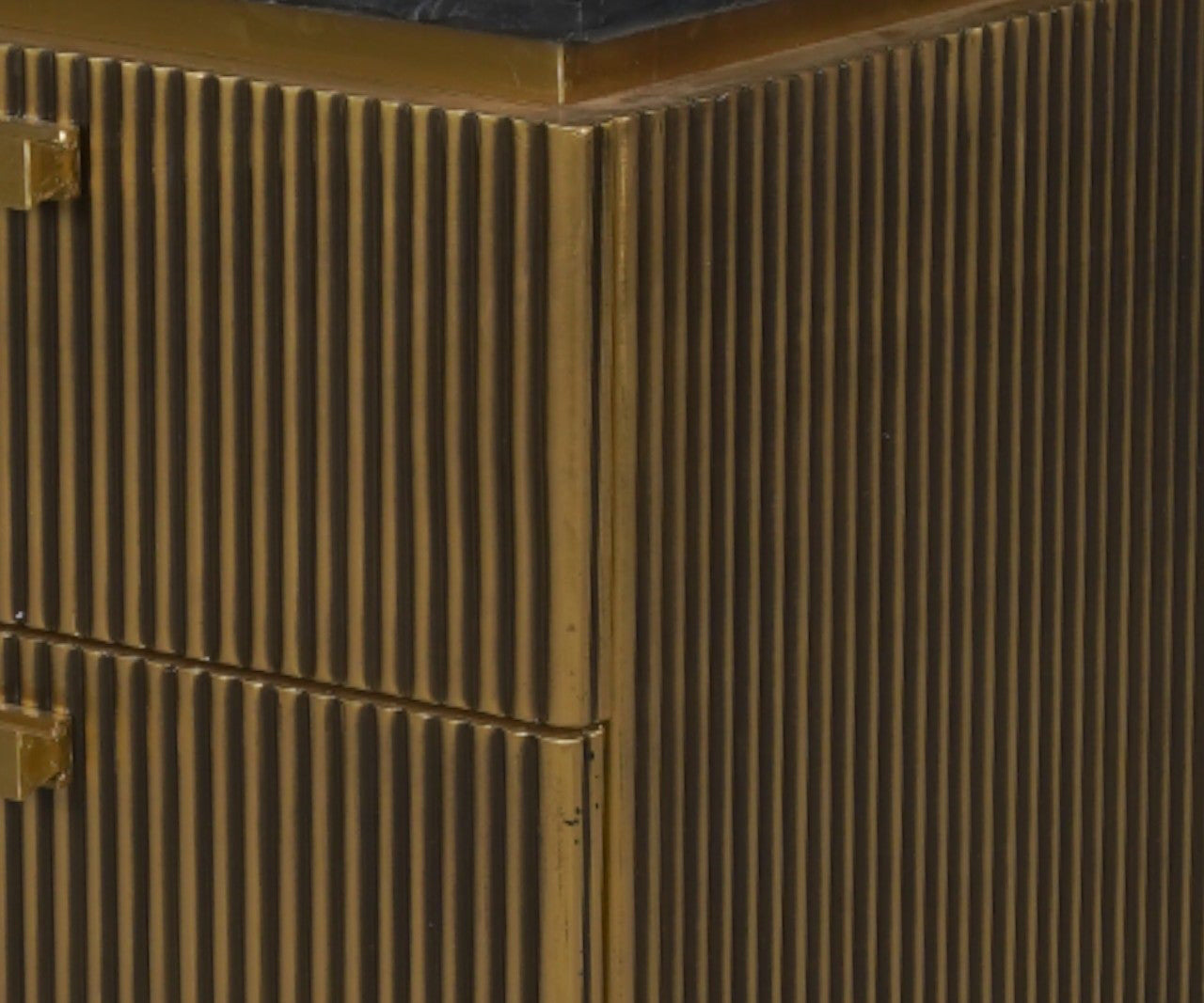 Fluted Brass Bedside Table with Marble Top