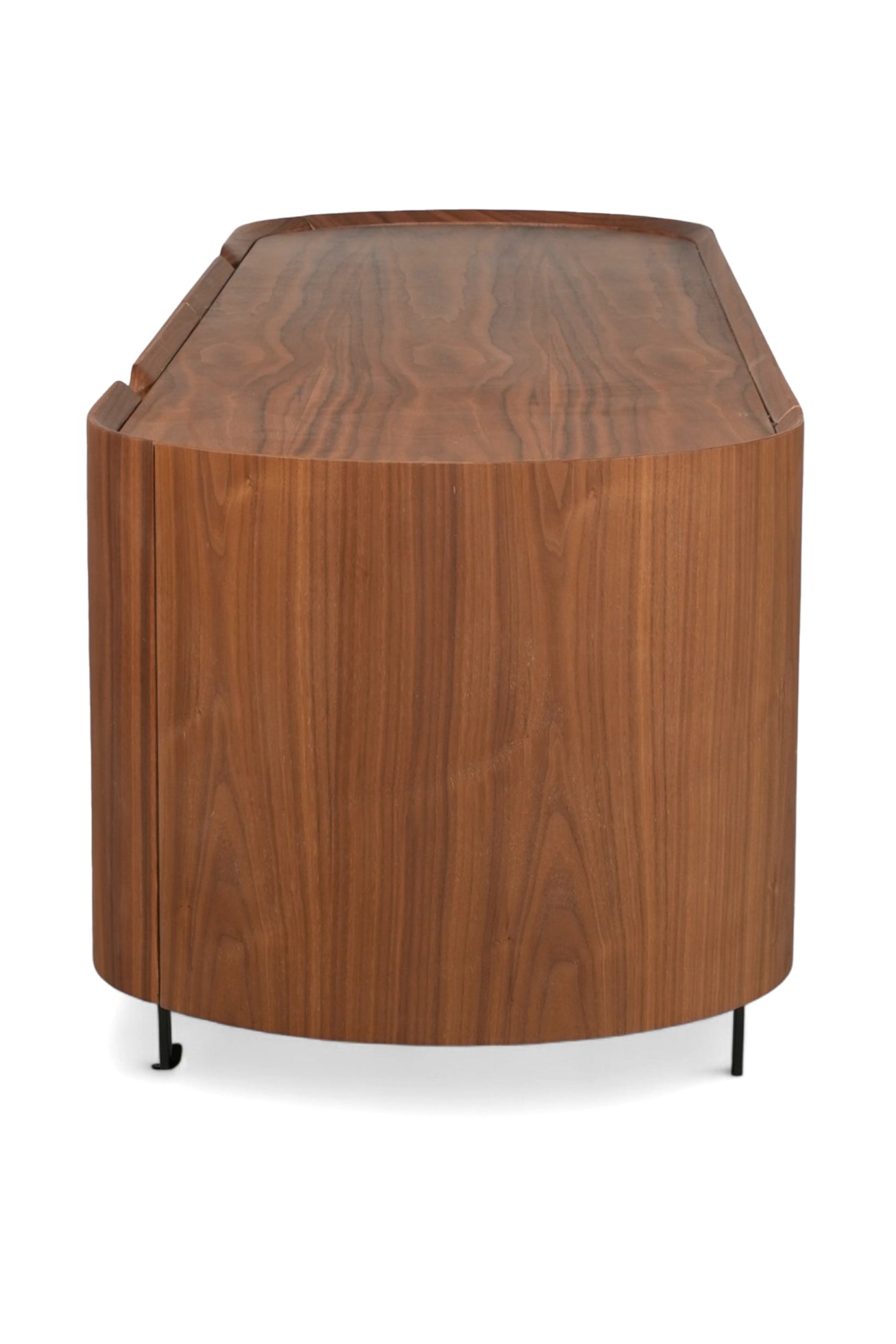 Modern Walnut Sideboard with Curved Edges and Metal Legs