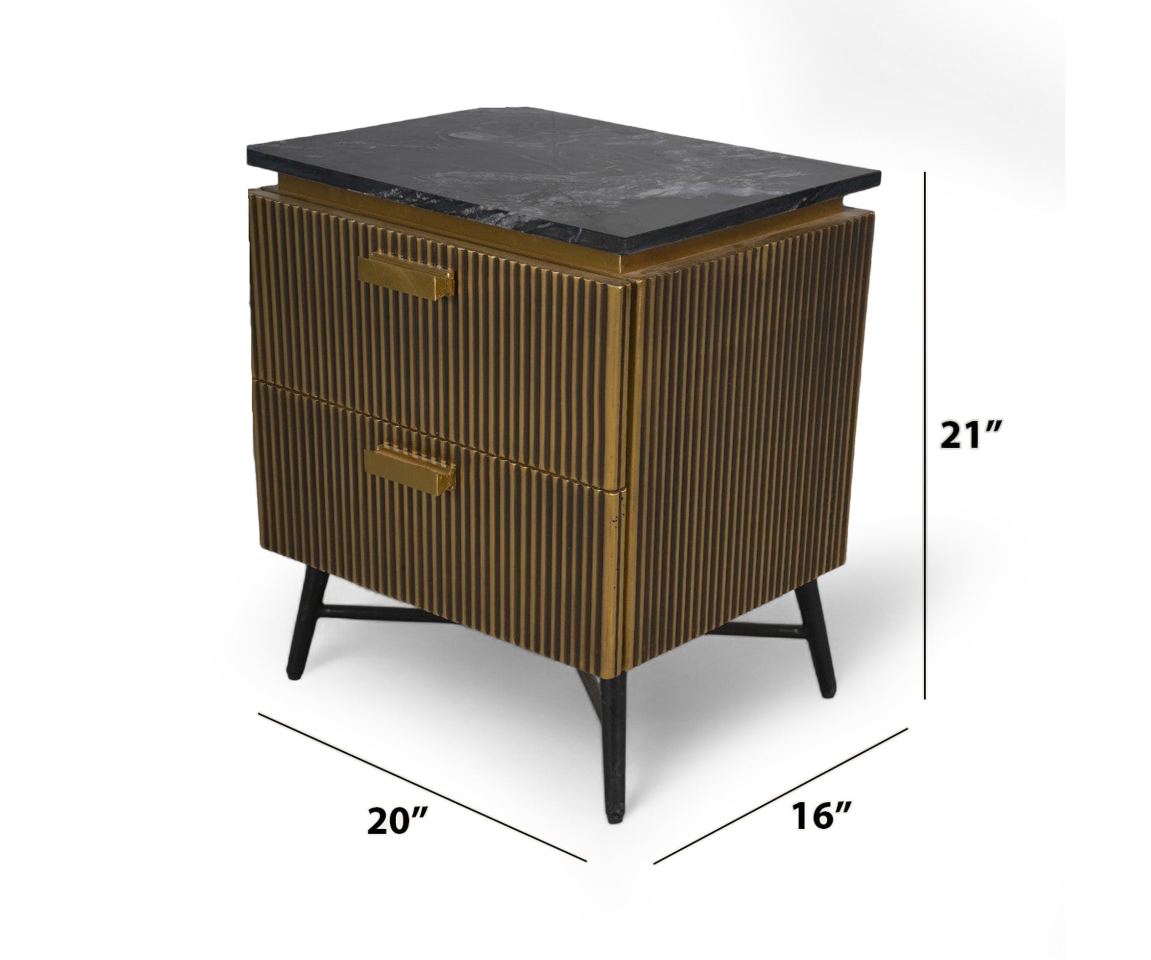 Fluted Brass Bedside Table with Marble Top