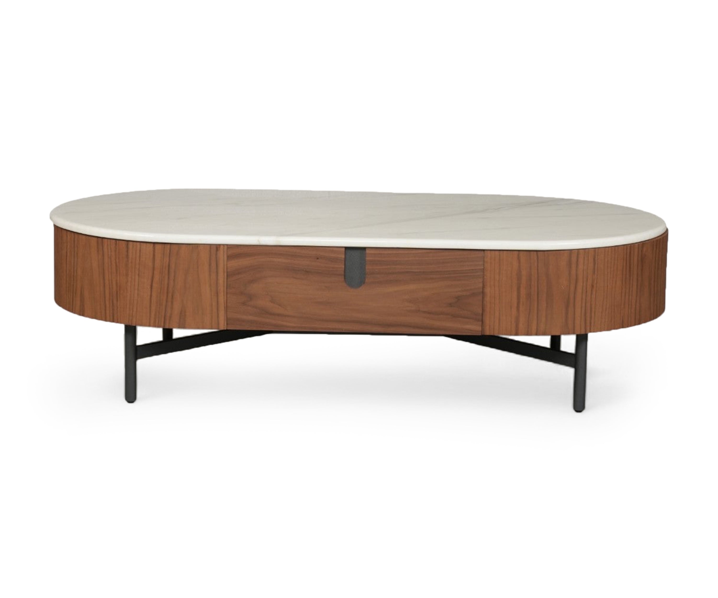 Asymmetrical Walnut and Marble Coffee Table