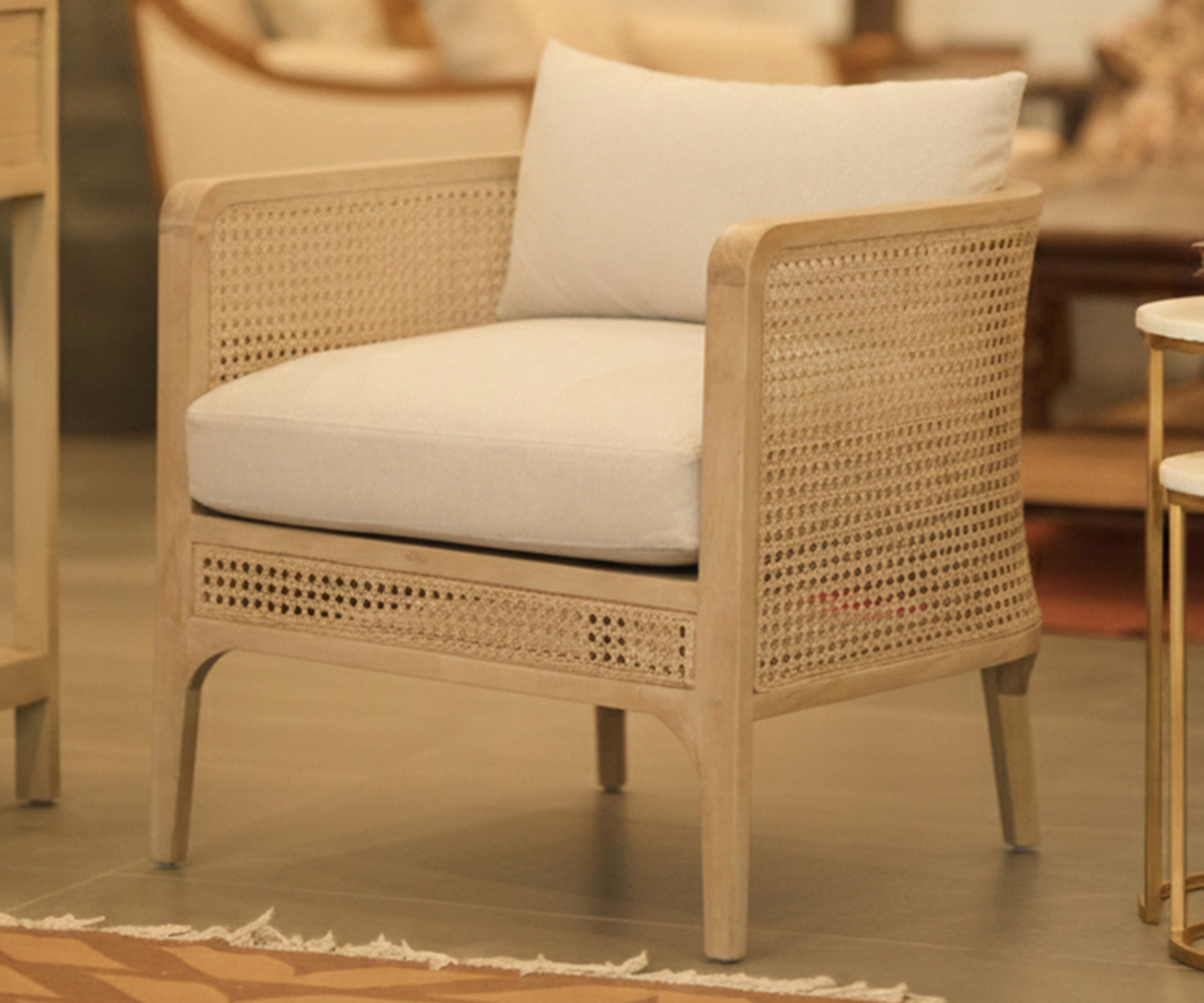 Desert-Toned Cane Armchair in Natural Oak Finish