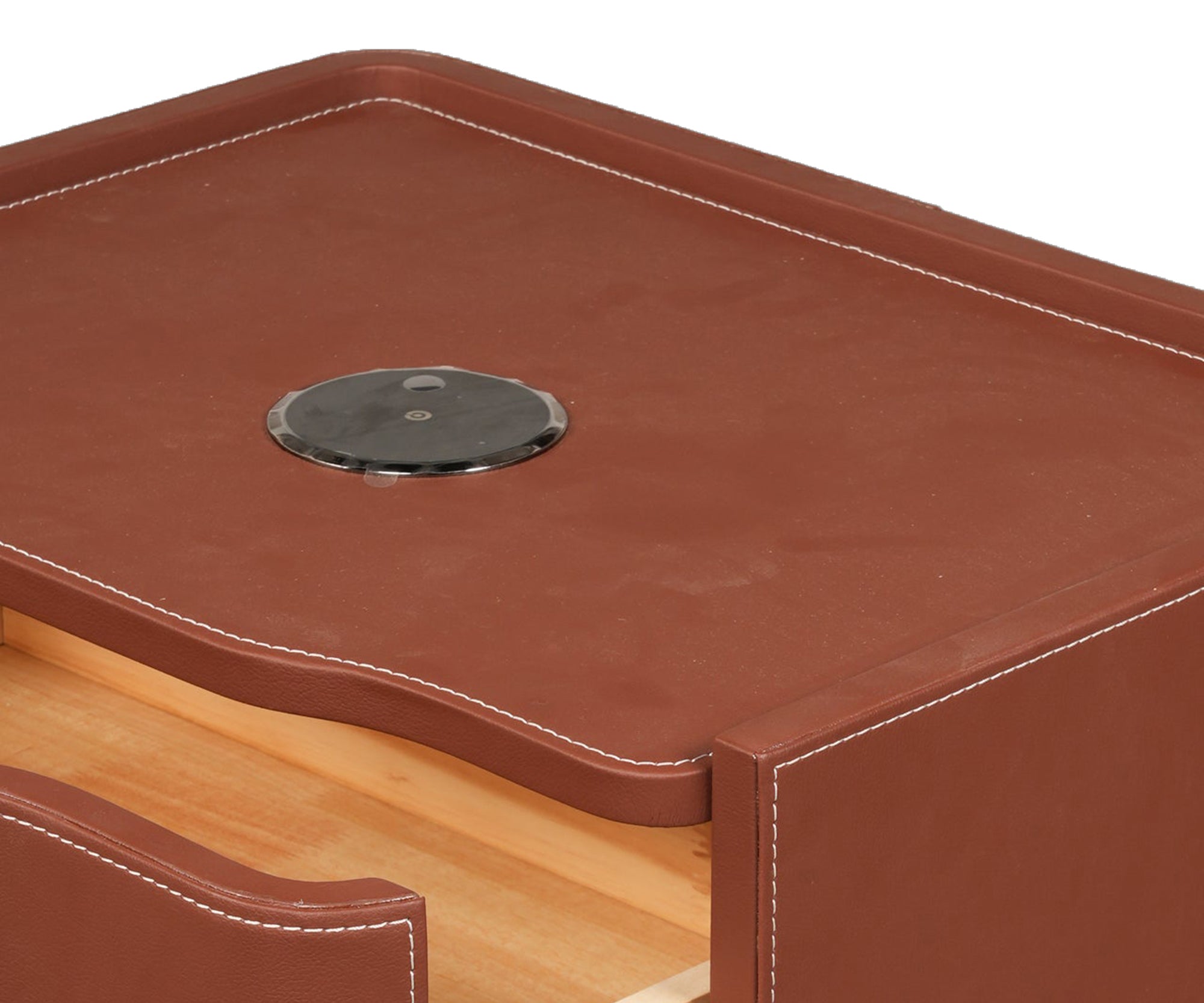 Leather Upholstered Two-Drawer Nightstand with Cutout Handles