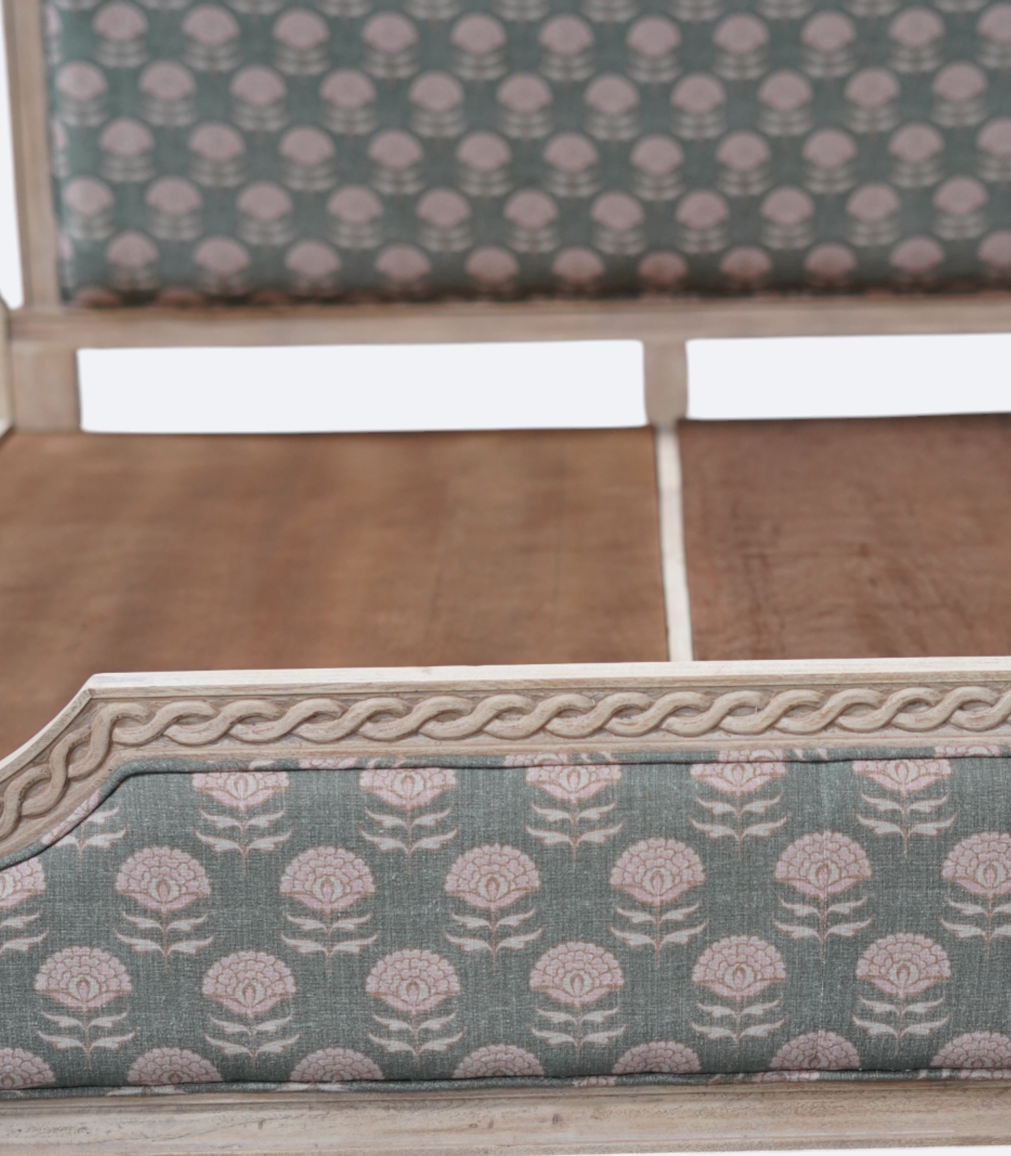 Hand-Tufted French Bed With Linen Upholstered
