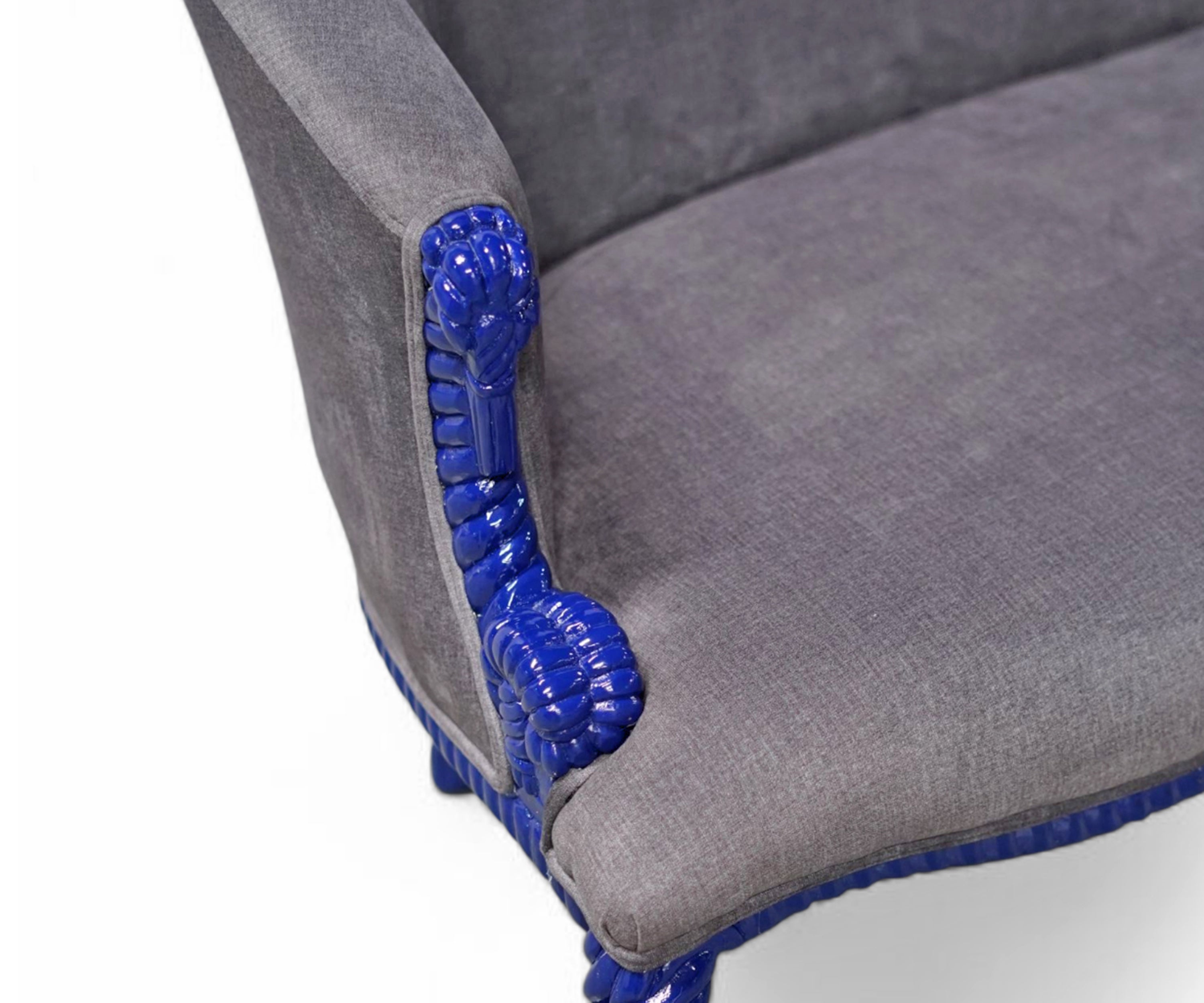 Wood Rope Carved Velvet Sofa