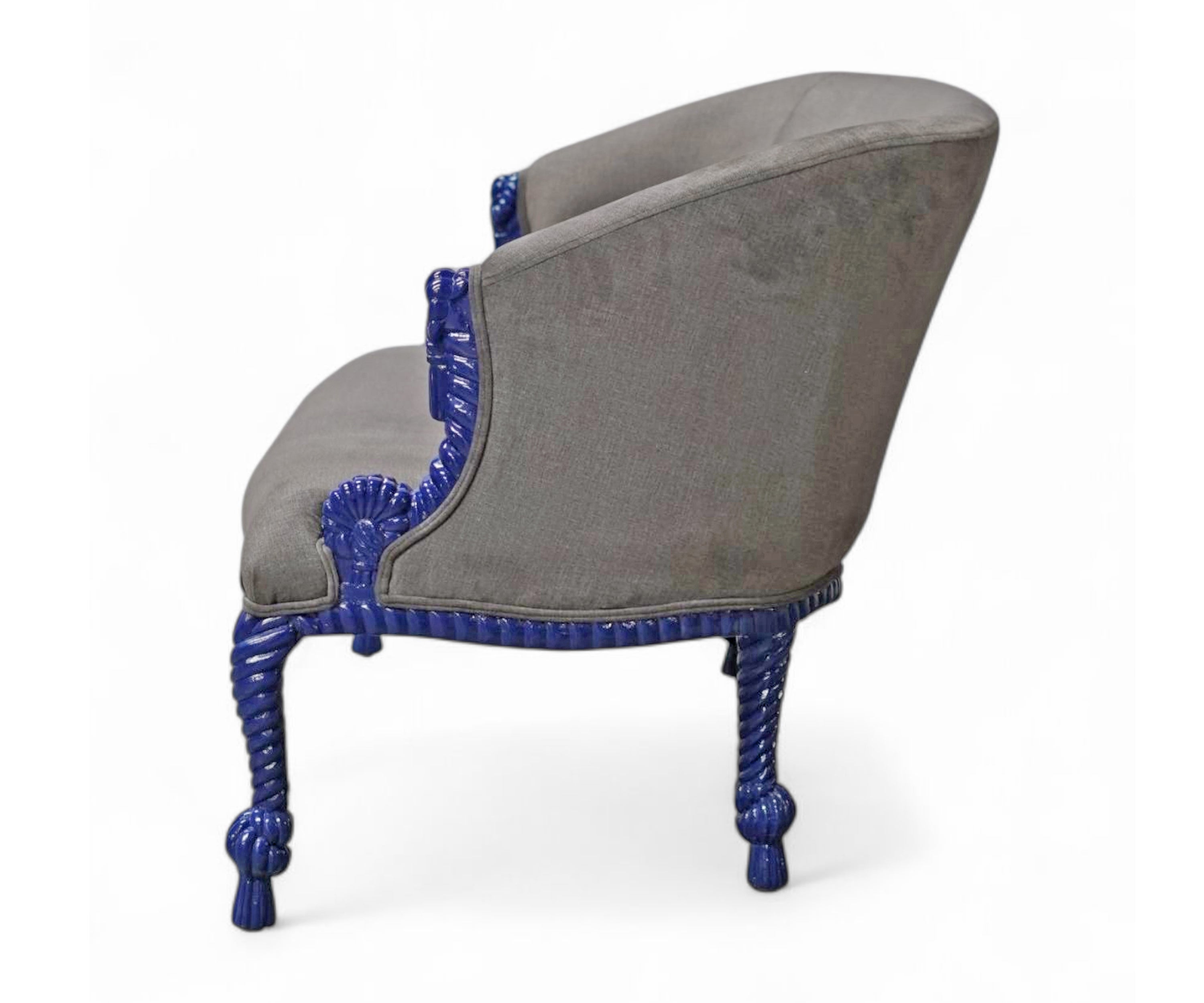 Wood Rope Carved Velvet Sofa