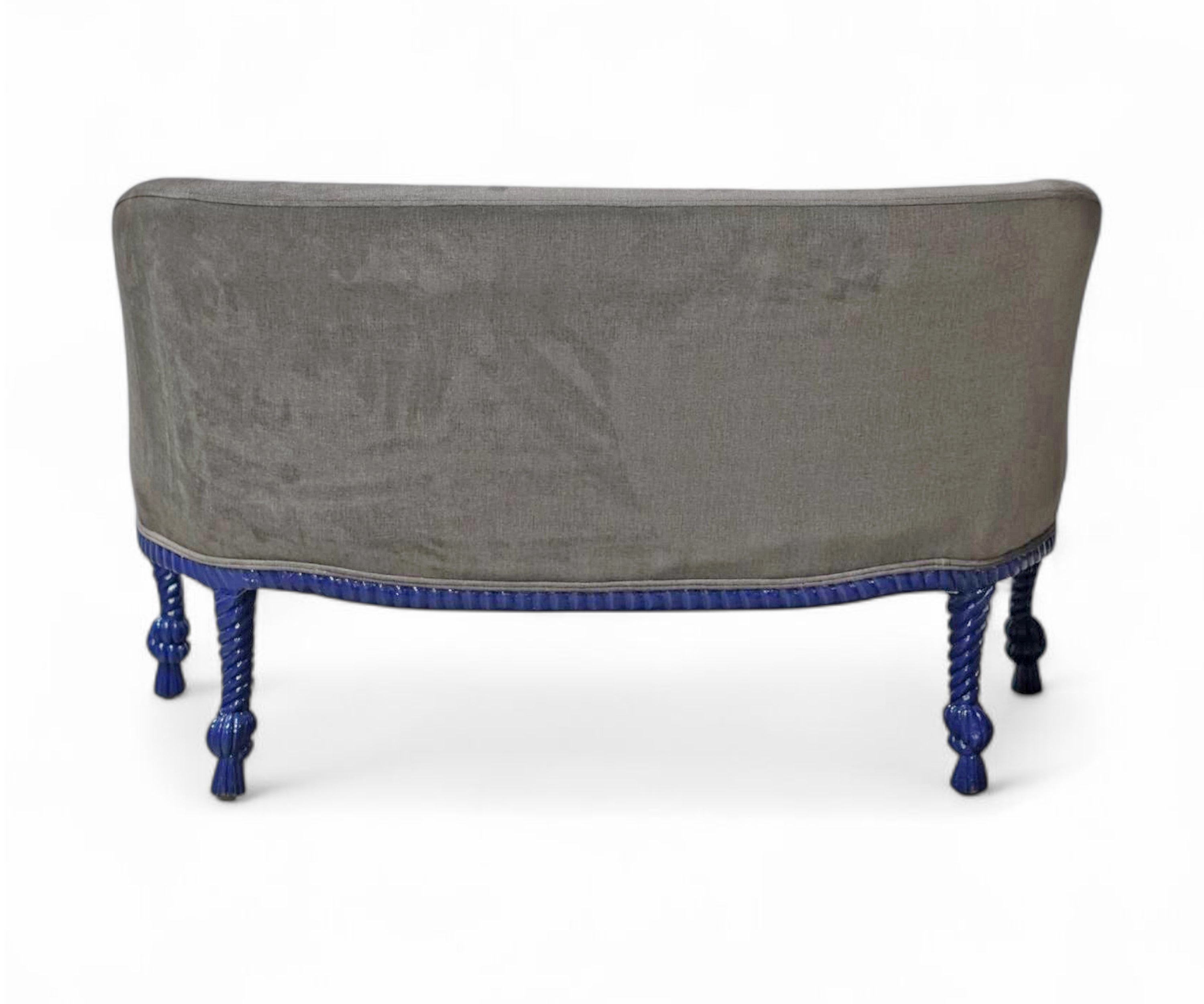 Wood Rope Carved Velvet Sofa