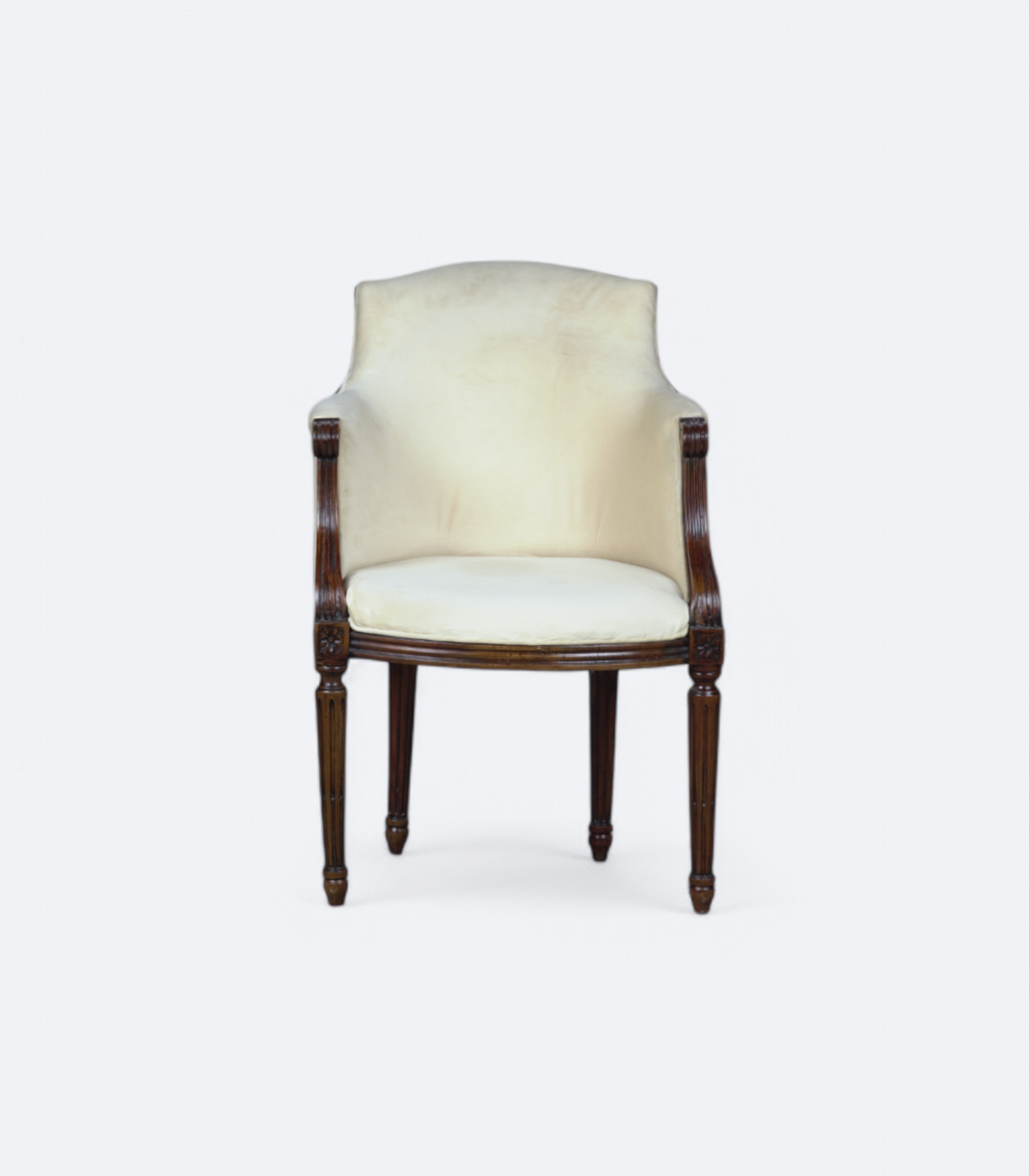 Carved Wooden Armchair with Velvet Upholstery