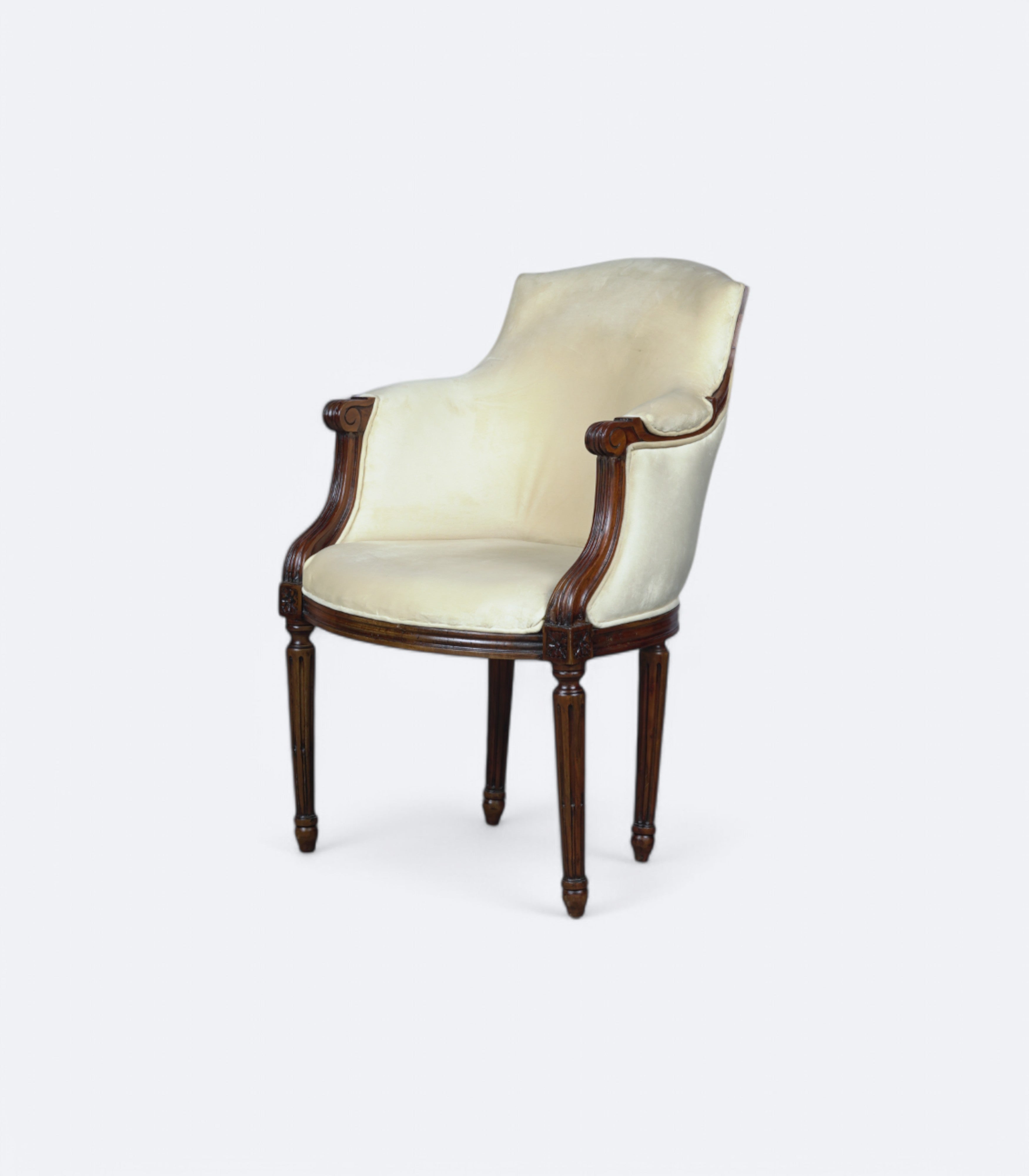 Carved Wooden Armchair with Velvet Upholstery
