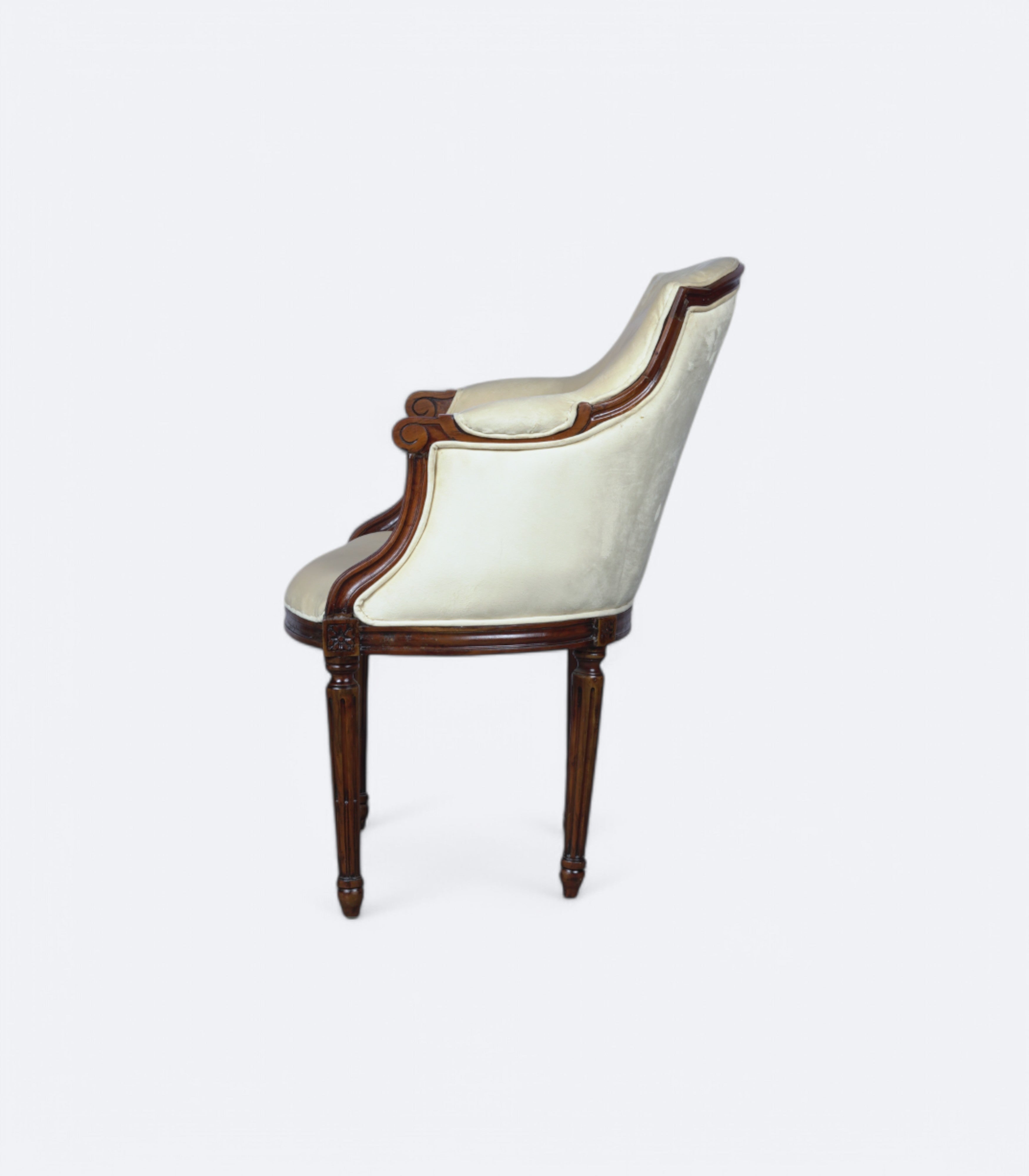 Carved Wooden Armchair with Velvet Upholstery
