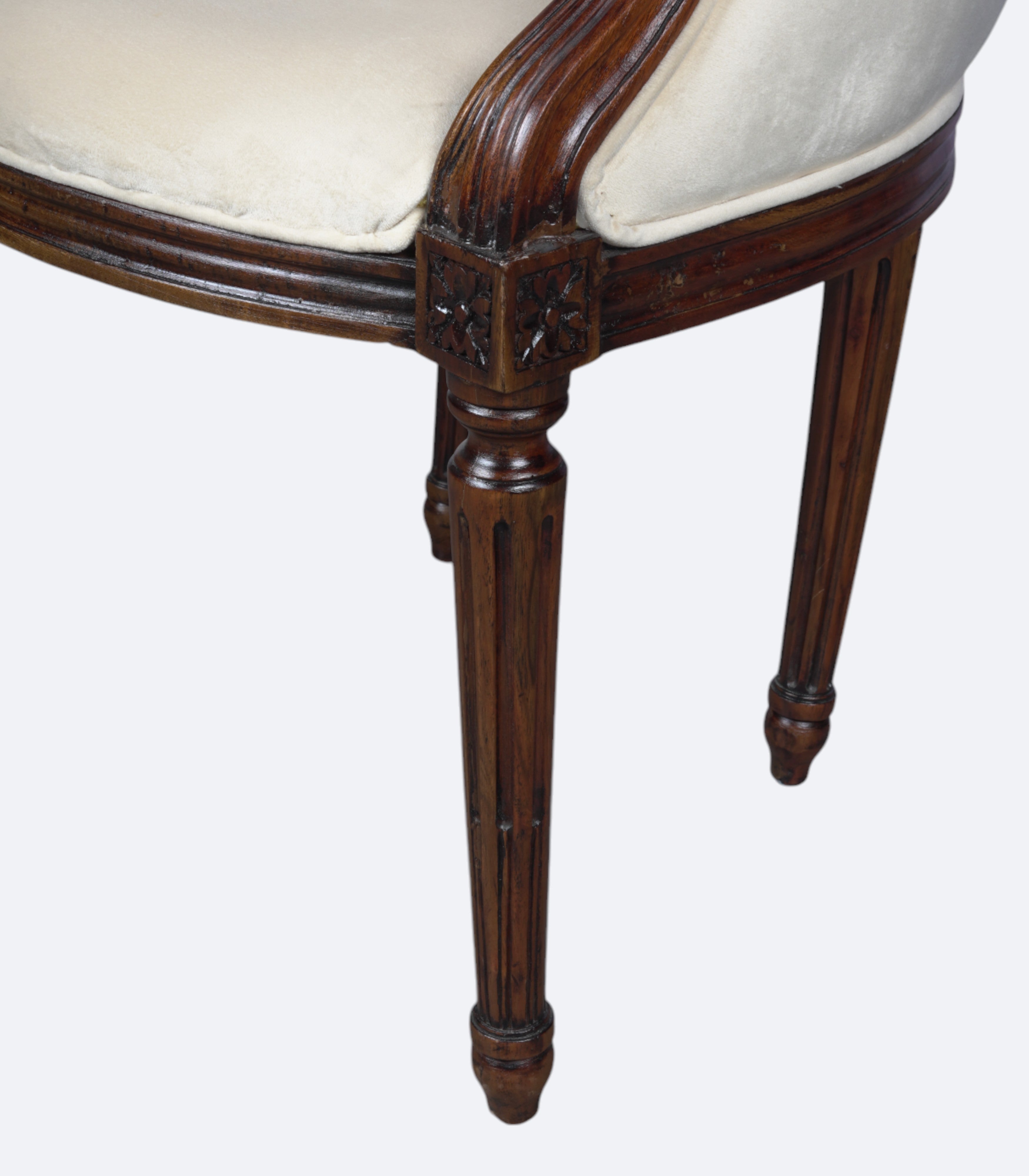 Carved Wooden Armchair with Velvet Upholstery