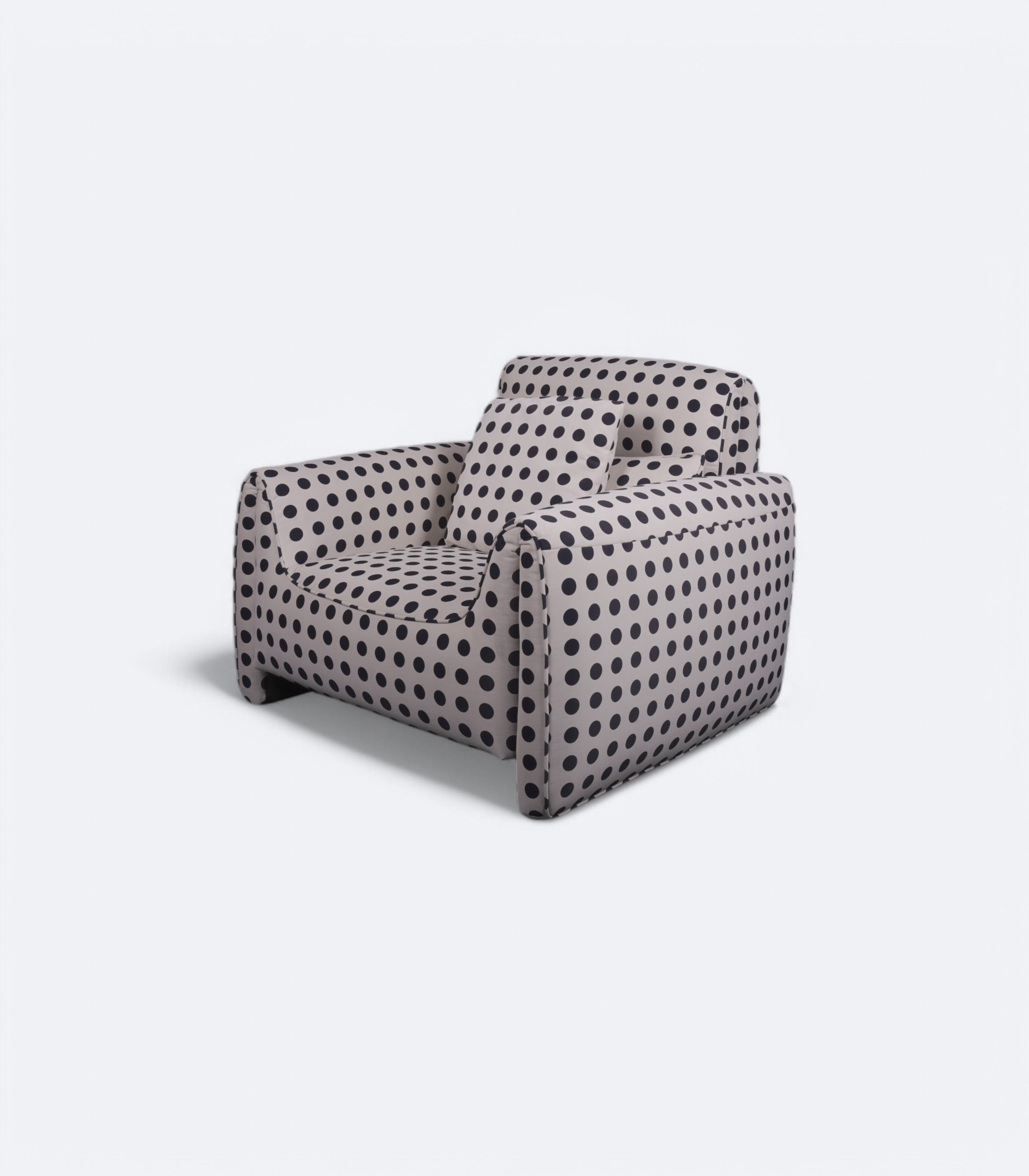 Contoured Armchair in Monochrome Polka Dot Print