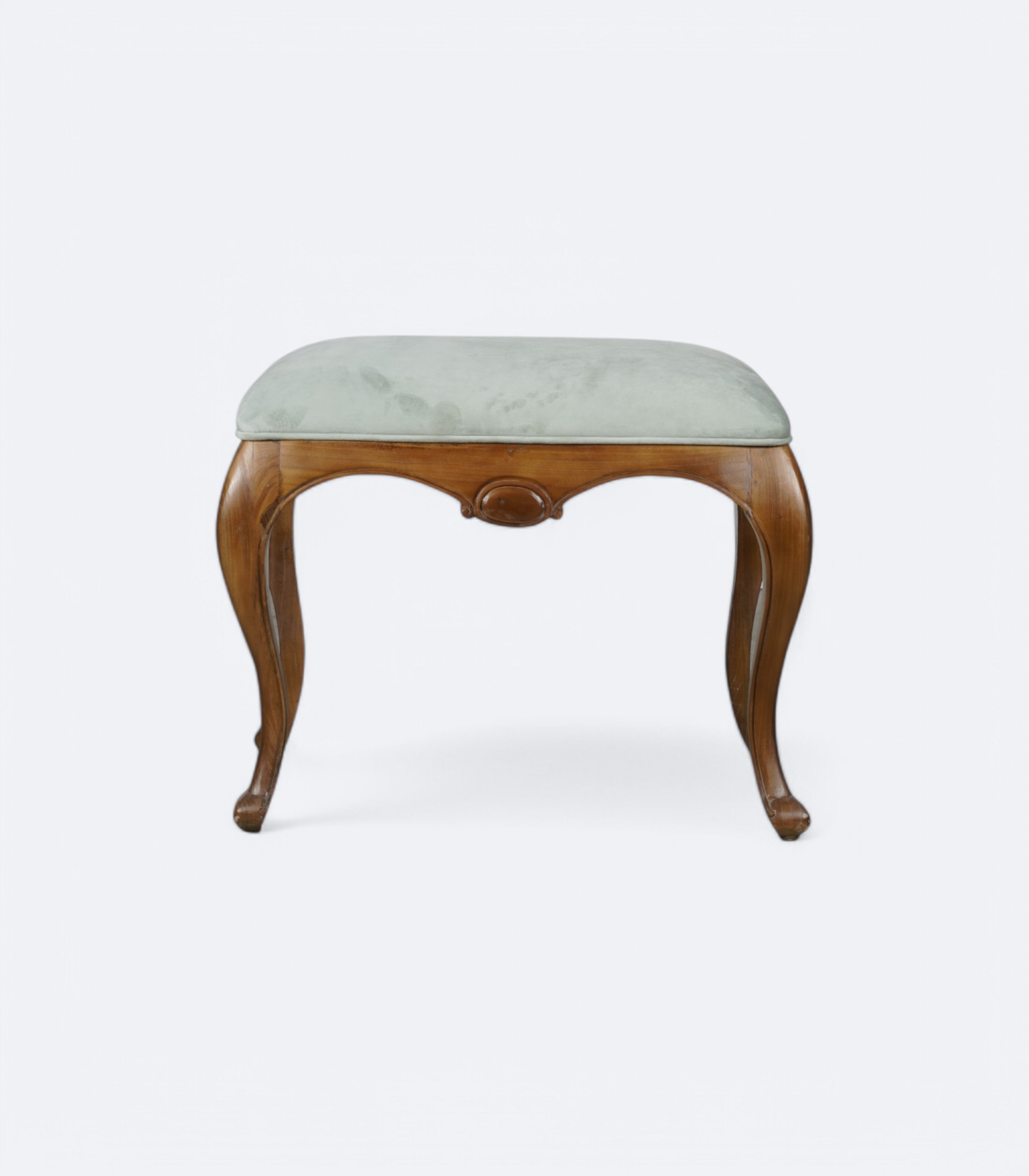Velvet-Topped Stool with Carved Legs