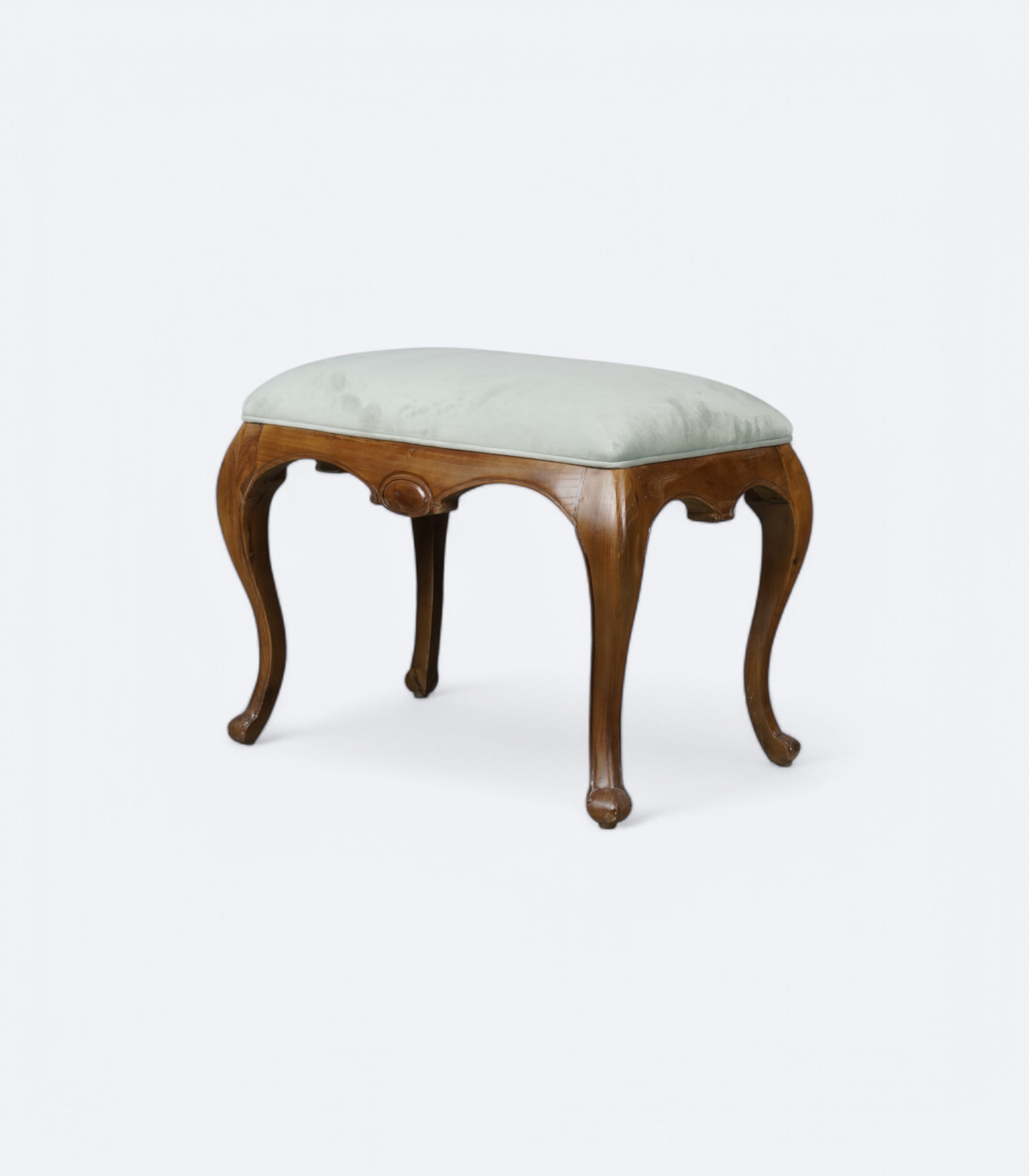 Velvet-Topped Stool with Carved Legs