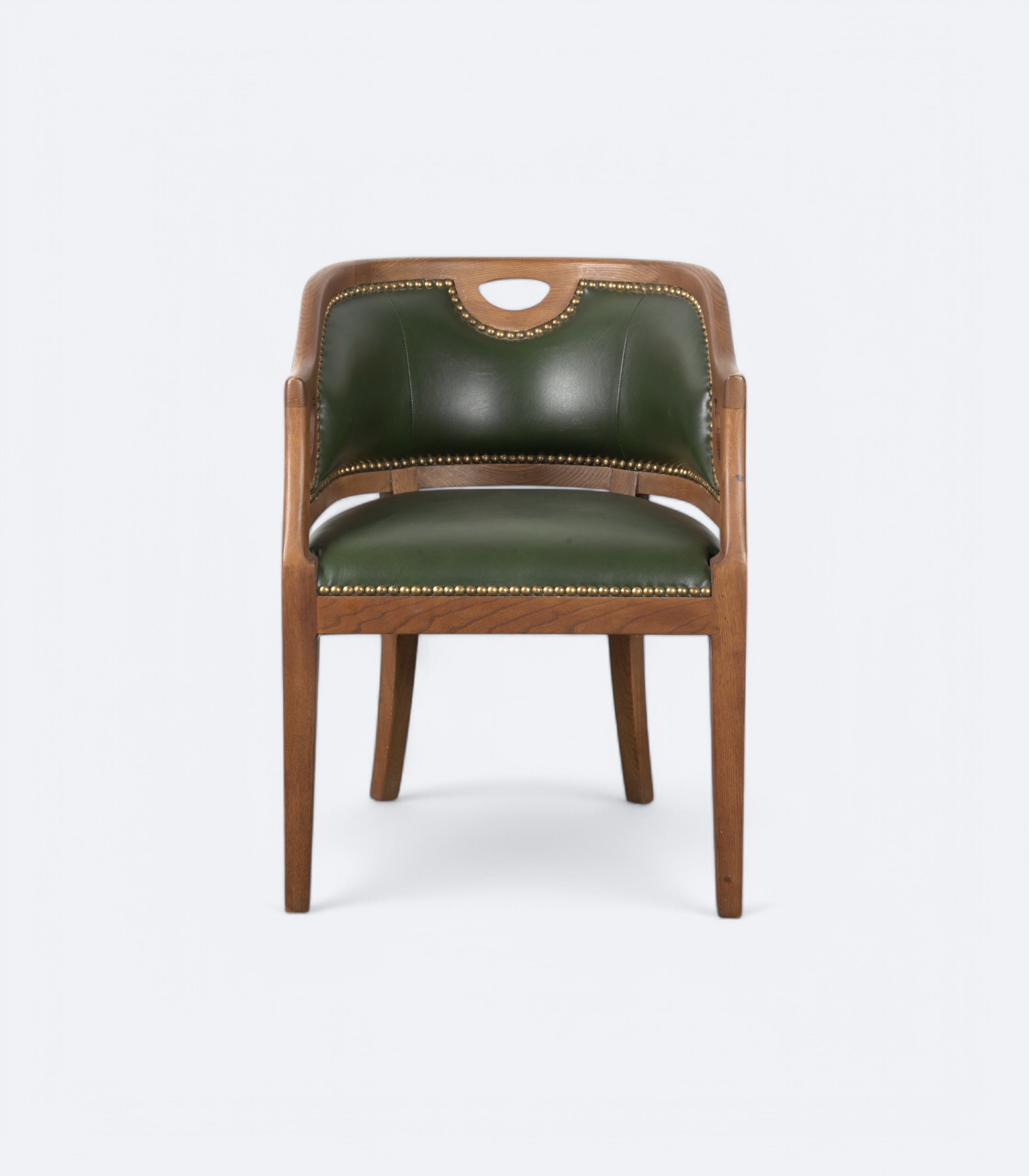 Classic Oak Tub Chair in Green Leatherier