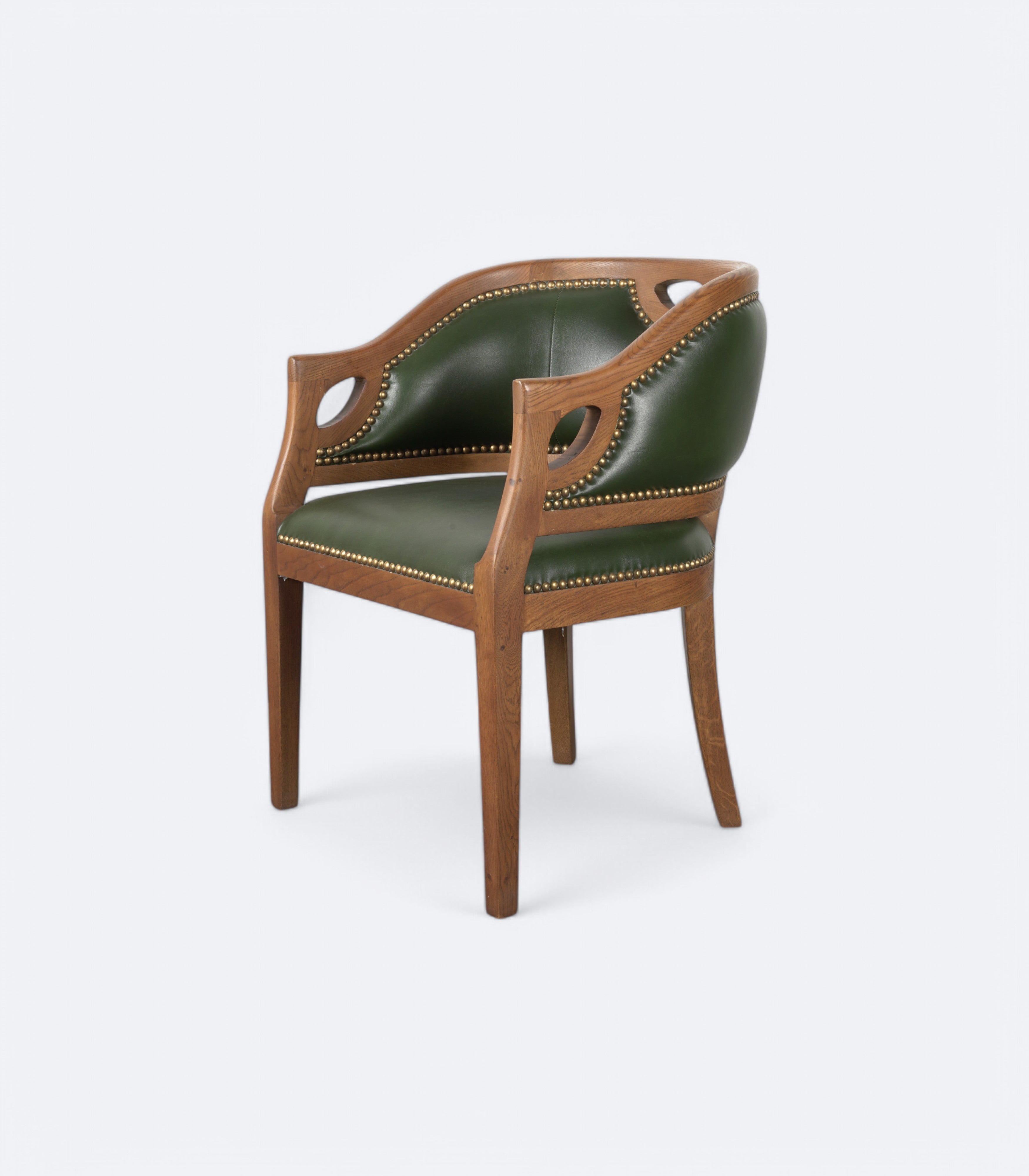 Classic Oak Tub Chair in Green Leatherier
