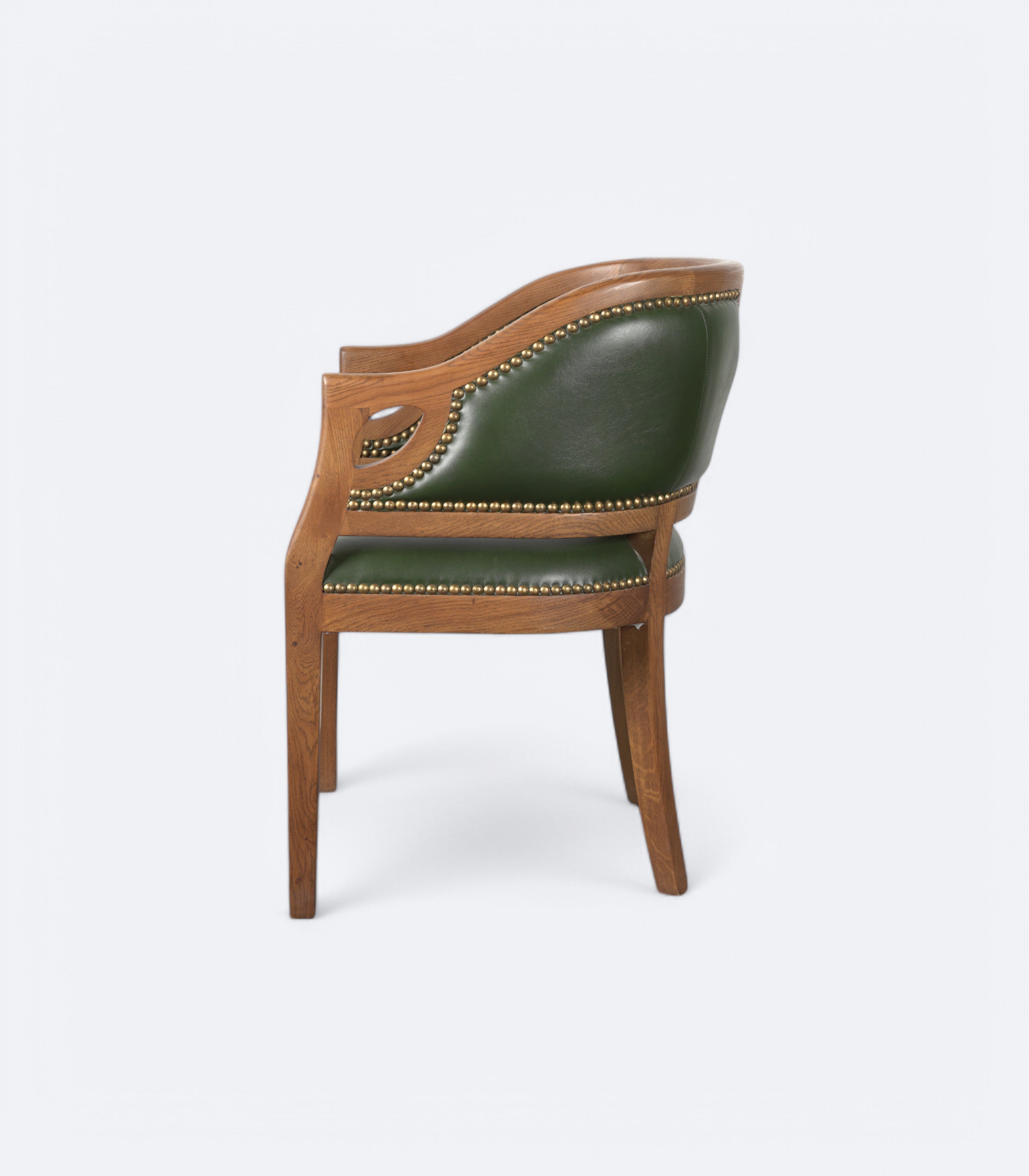 Classic Oak Tub Chair in Green Leatherier