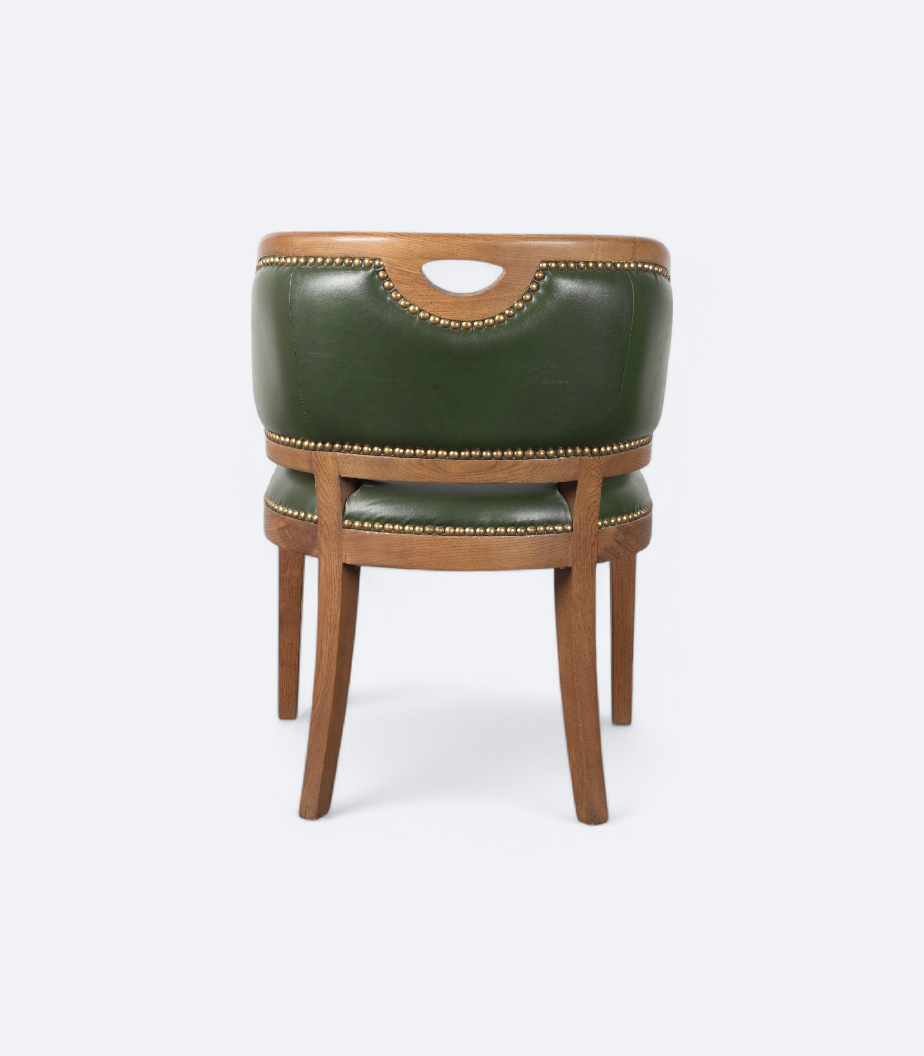 Classic Oak Tub Chair in Green Leatherier