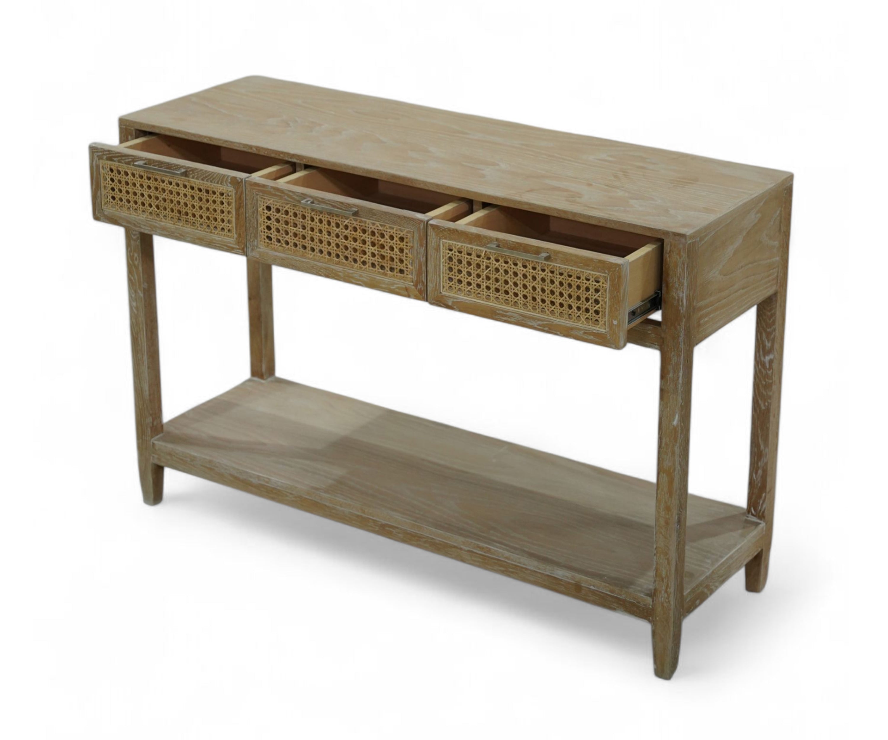 Oak & Cane Console Table with Shelf