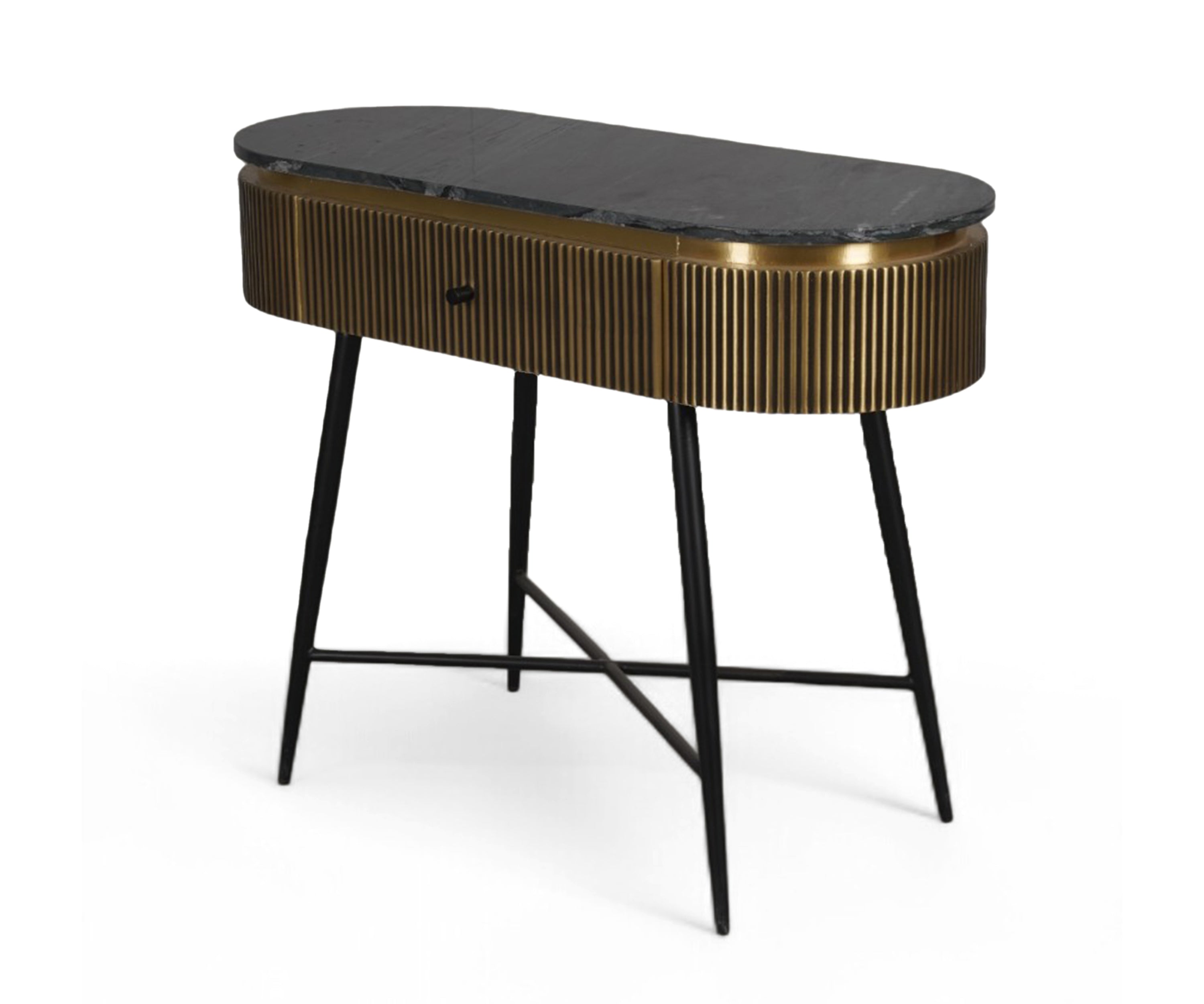 Fluted Brass Wall Table with Marble Top