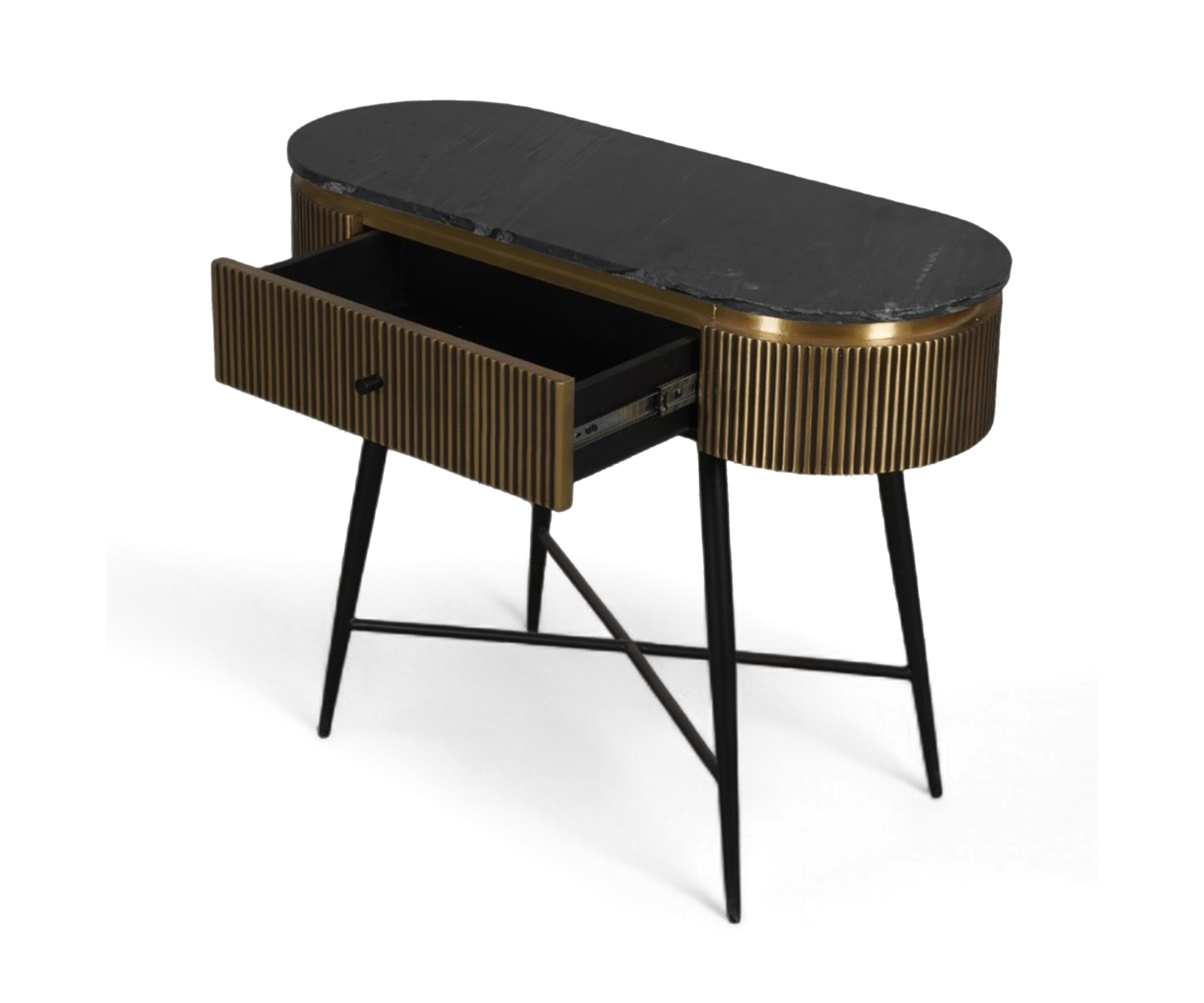 Fluted Brass Wall Table with Marble Top