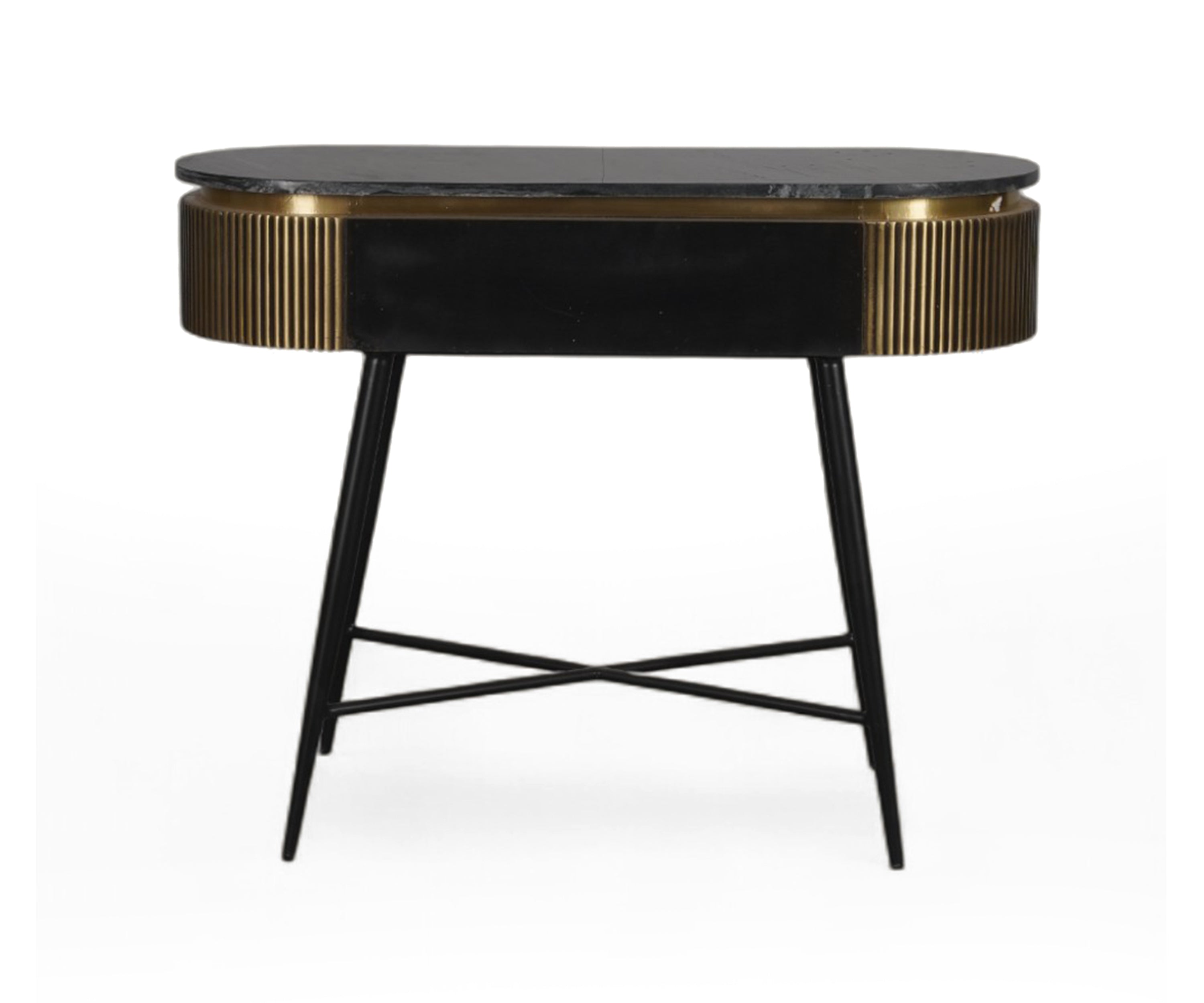Fluted Brass Wall Table with Marble Top
