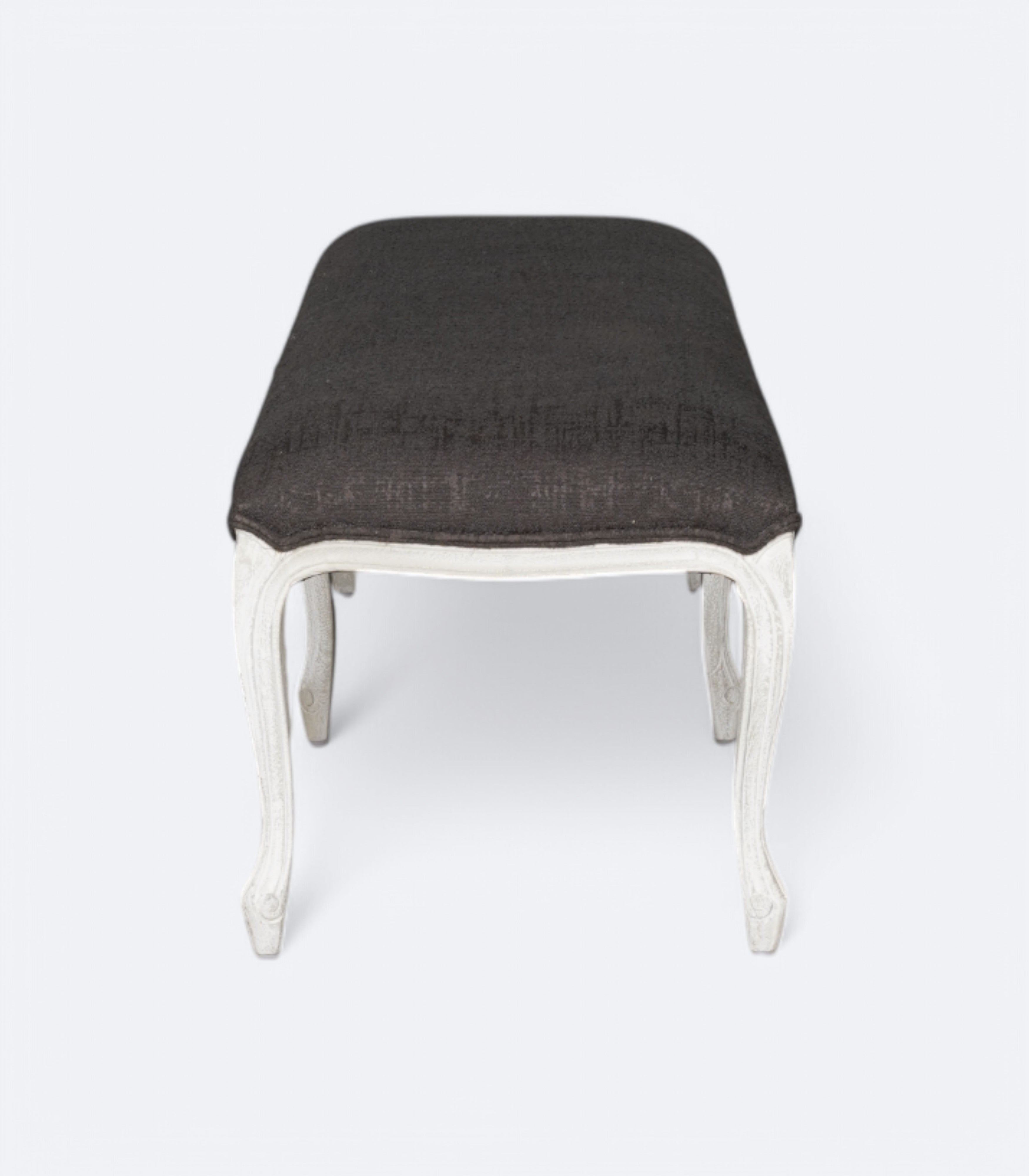 French Tufted Distressed Bench with Black Bouclé Upholstery