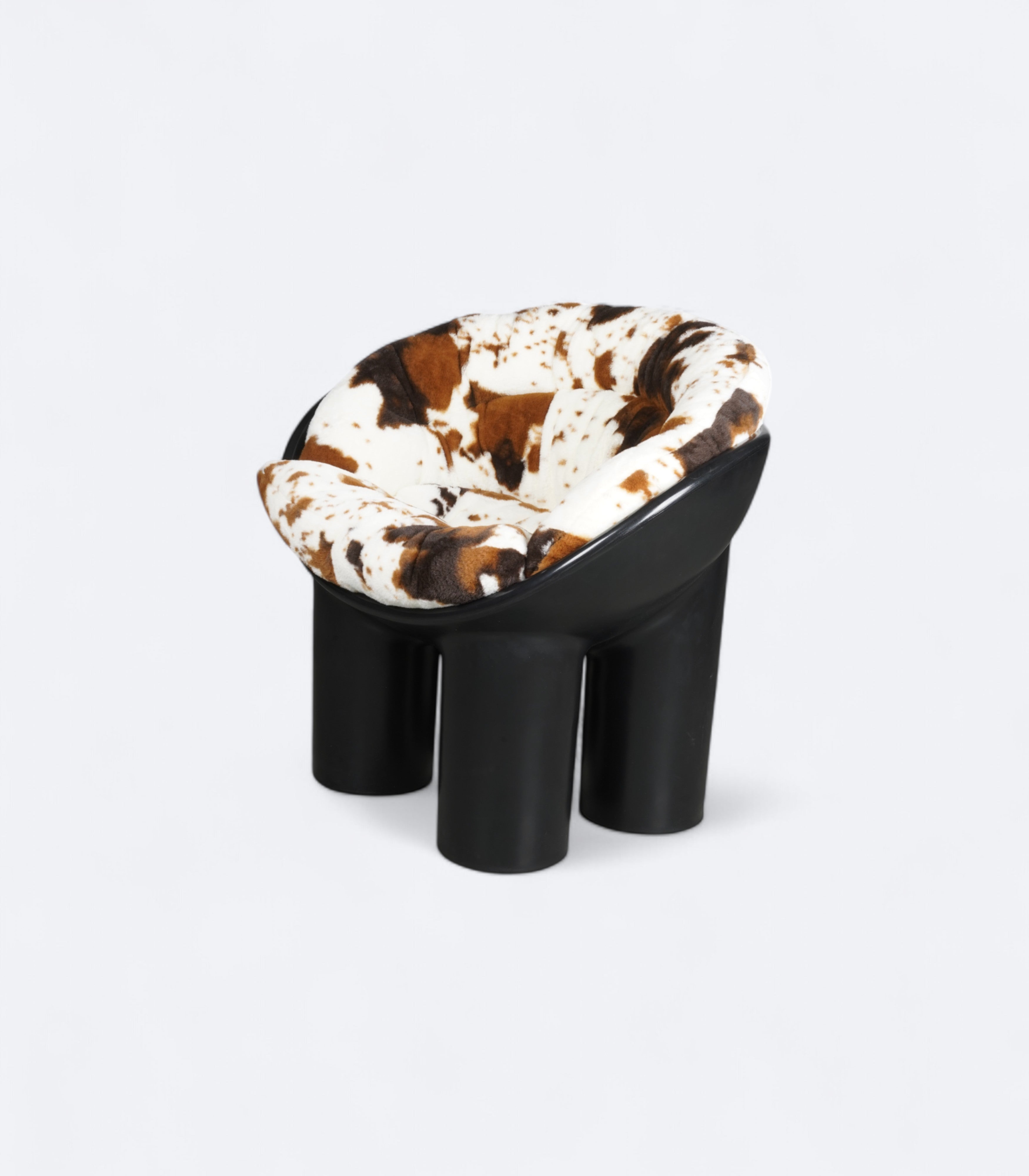 Sculptural Low Armchair in Cowhide-Effect Velvet