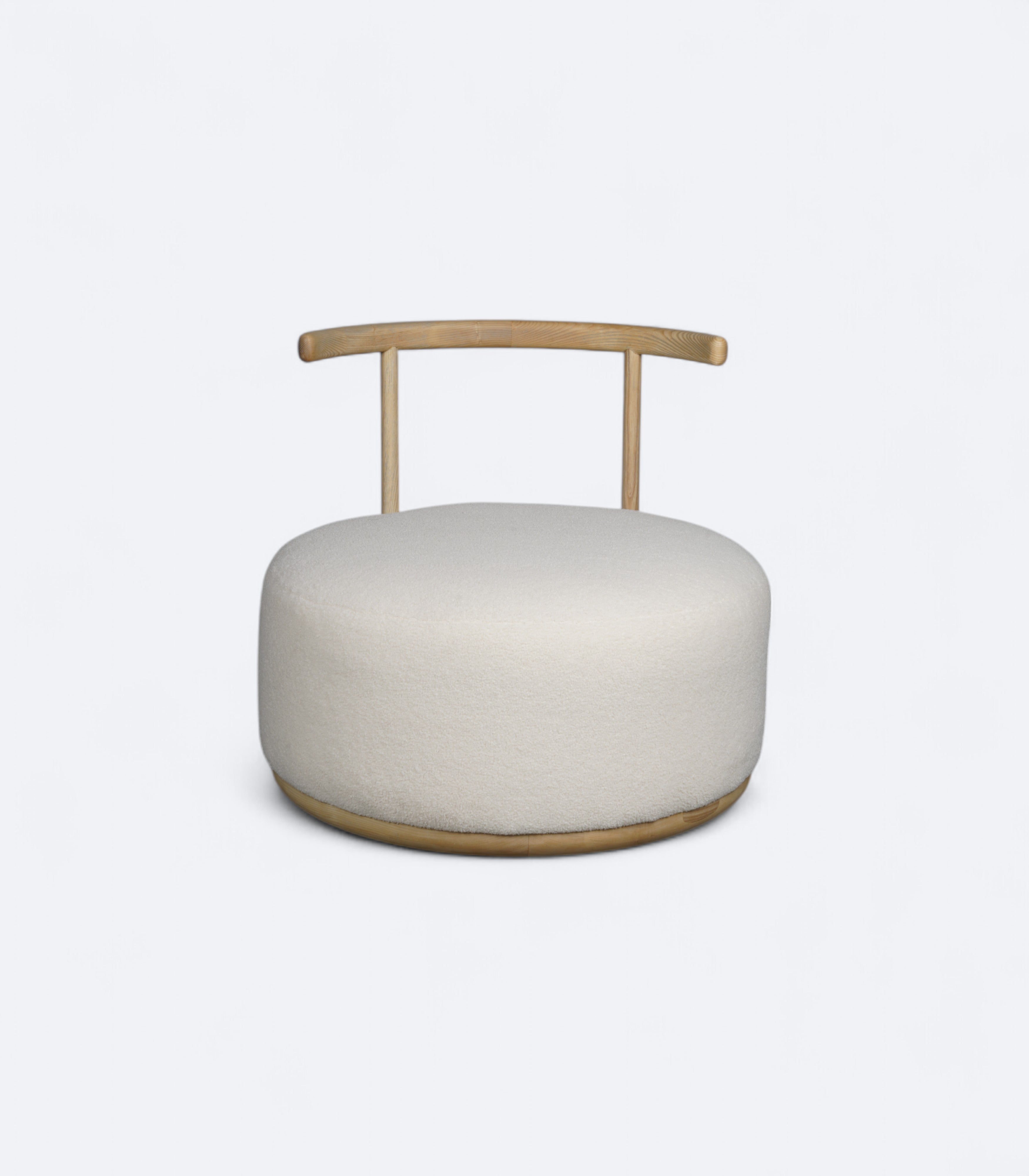 Round Armchair in Bouclé with Oak Base