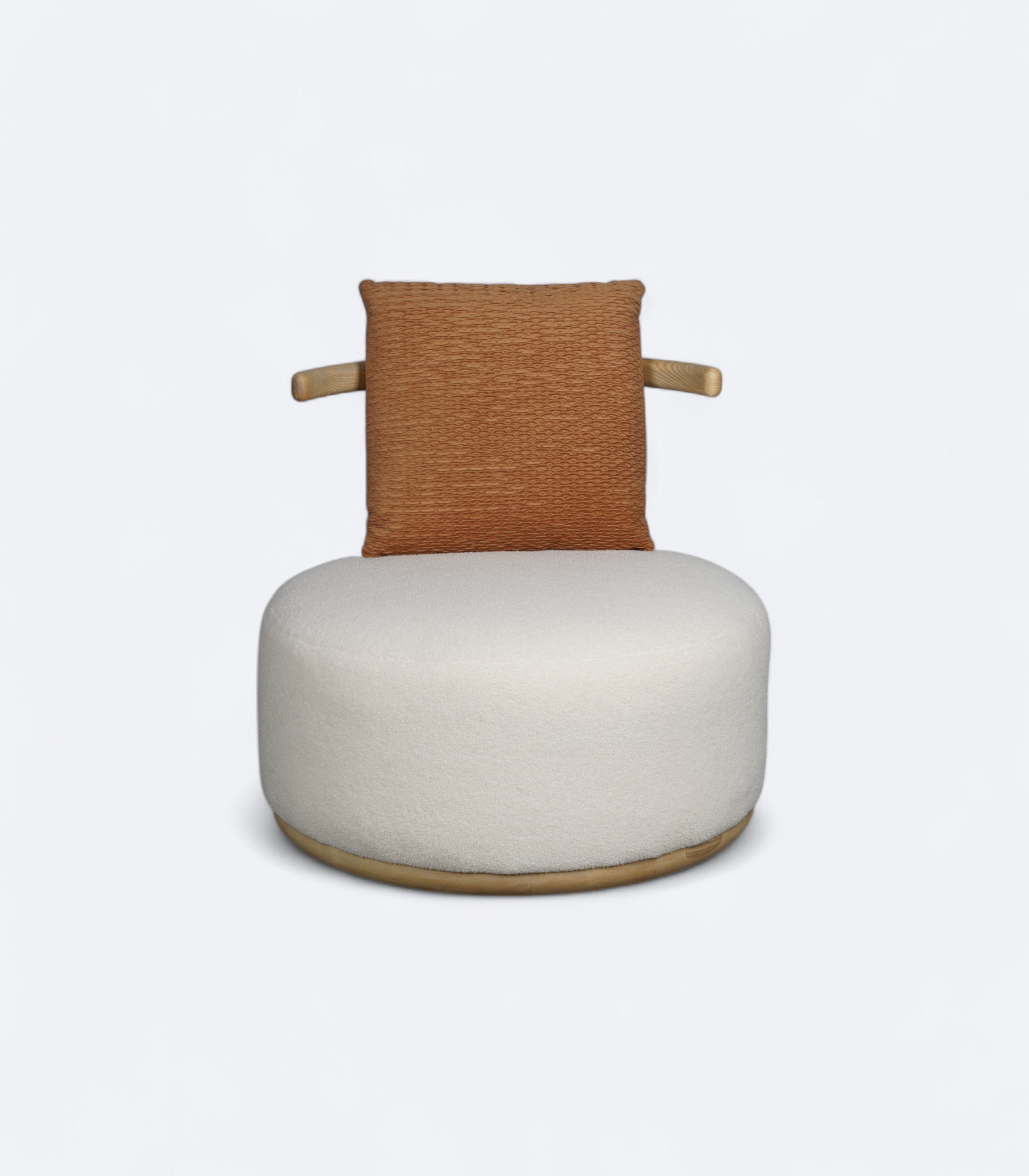 Round Armchair in Bouclé with Oak Base