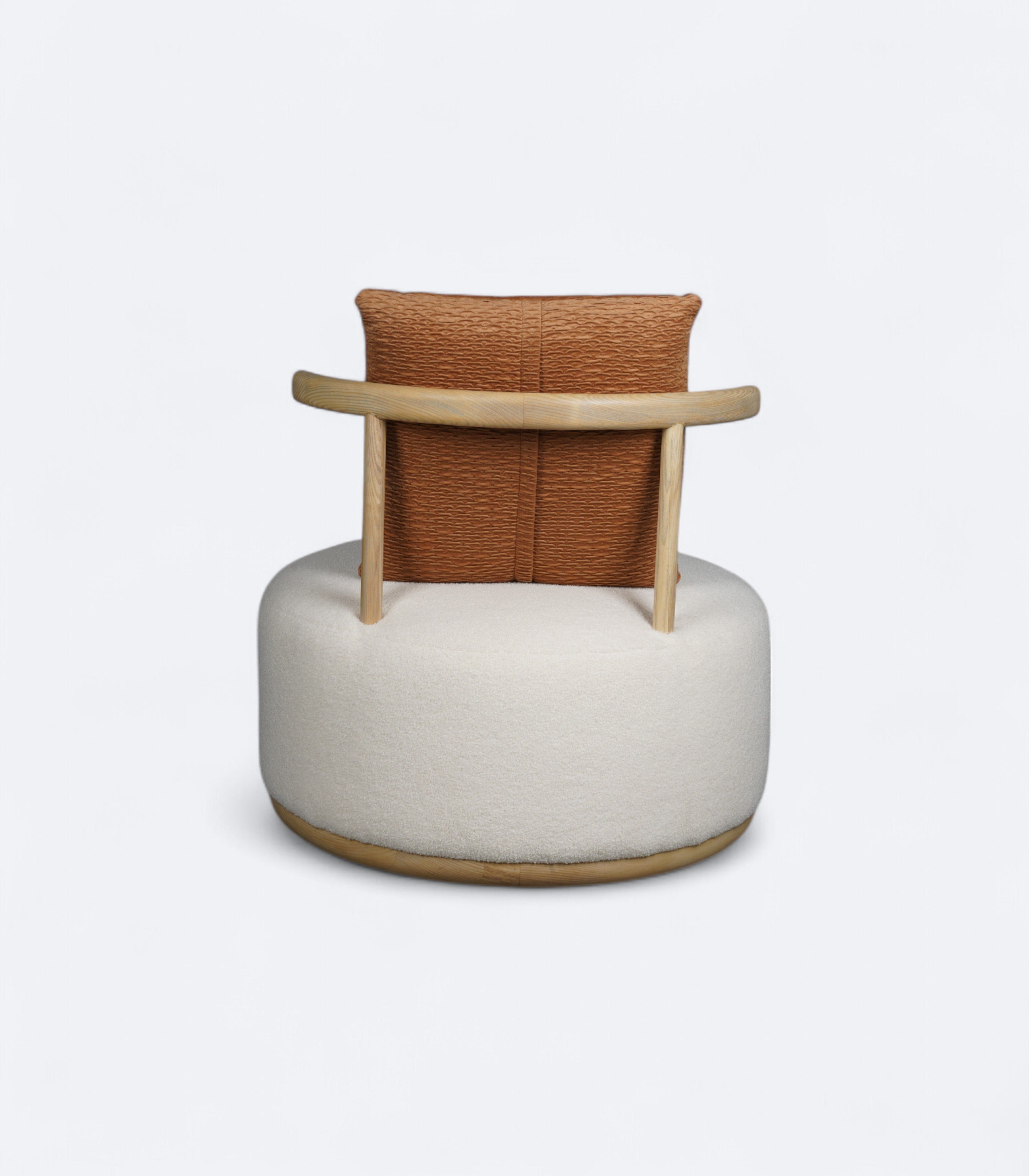 Round Armchair in Bouclé with Oak Base