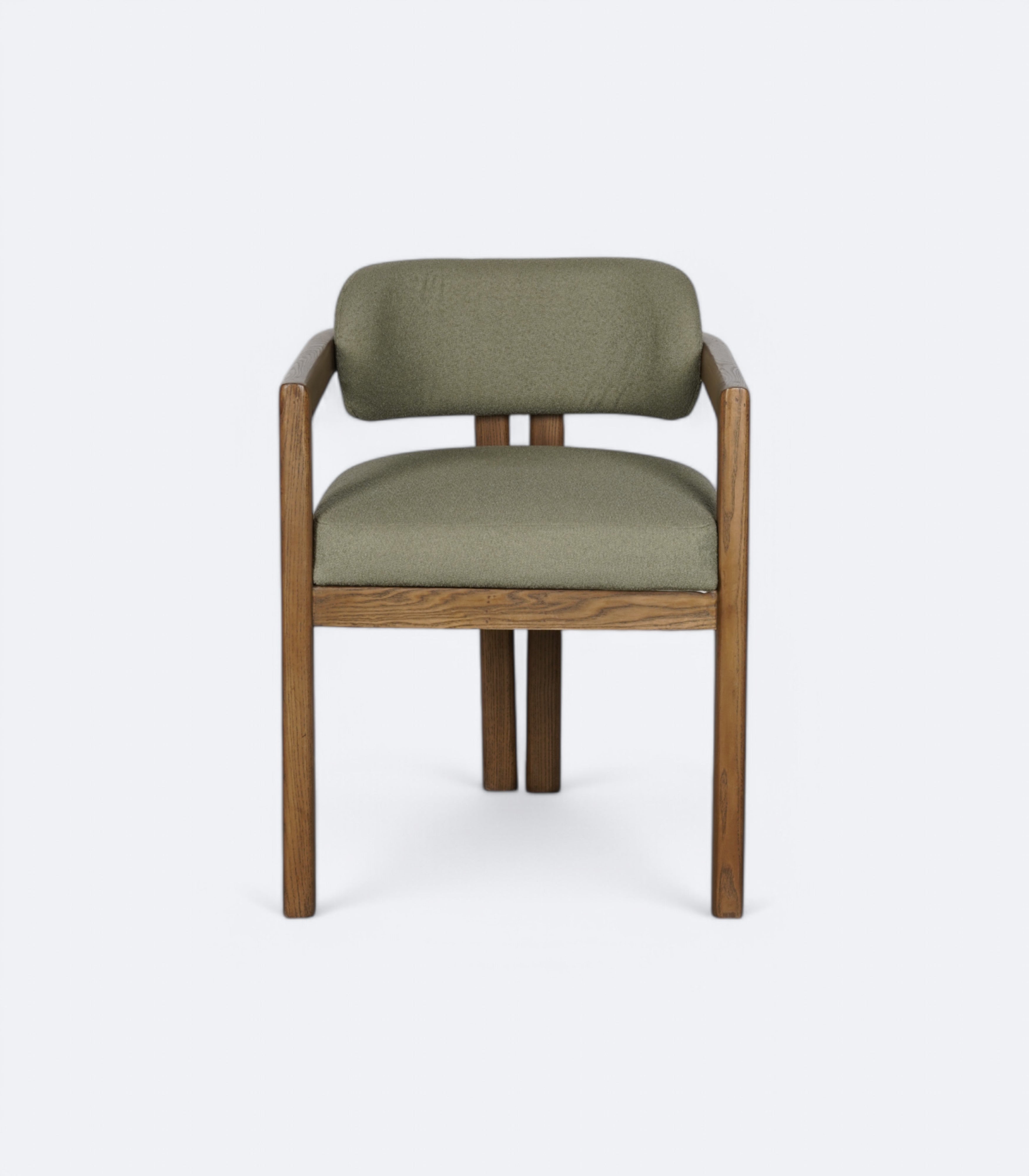 Open-Frame Armchair in Acacia Wood and Bouclé
