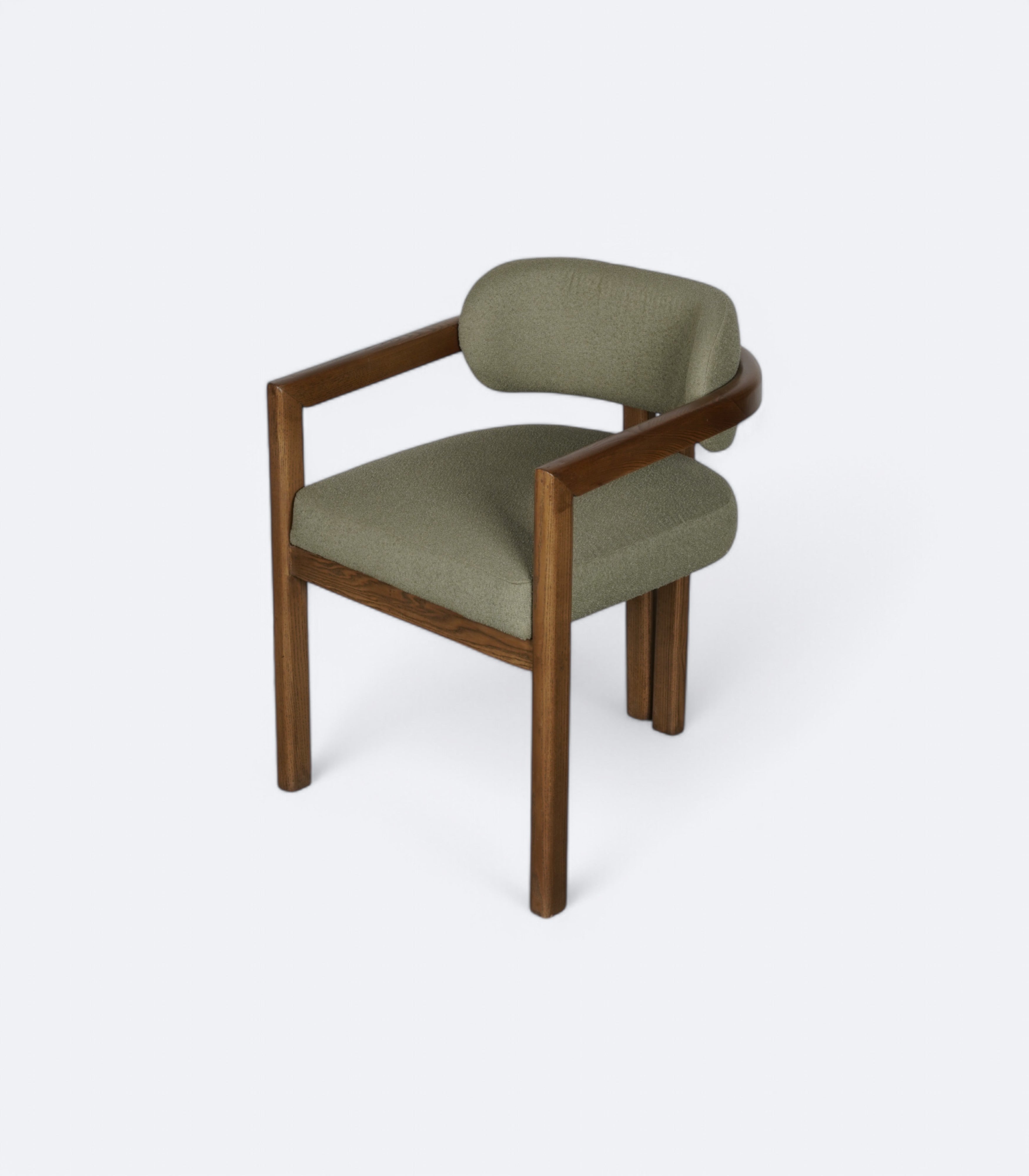 Open-Frame Armchair in Acacia Wood and Bouclé