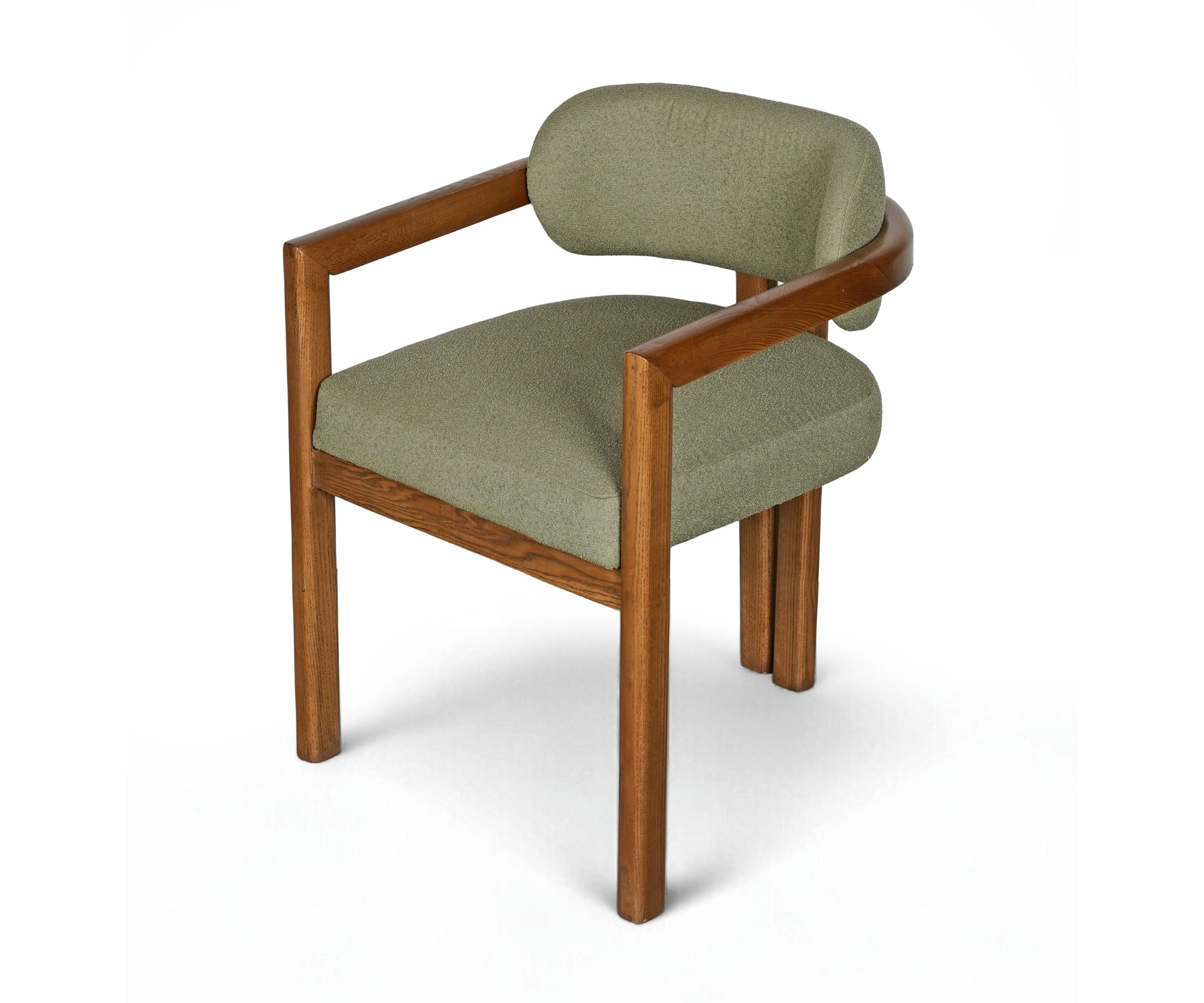 Open-Frame Armchair in Acacia Wood and Bouclé