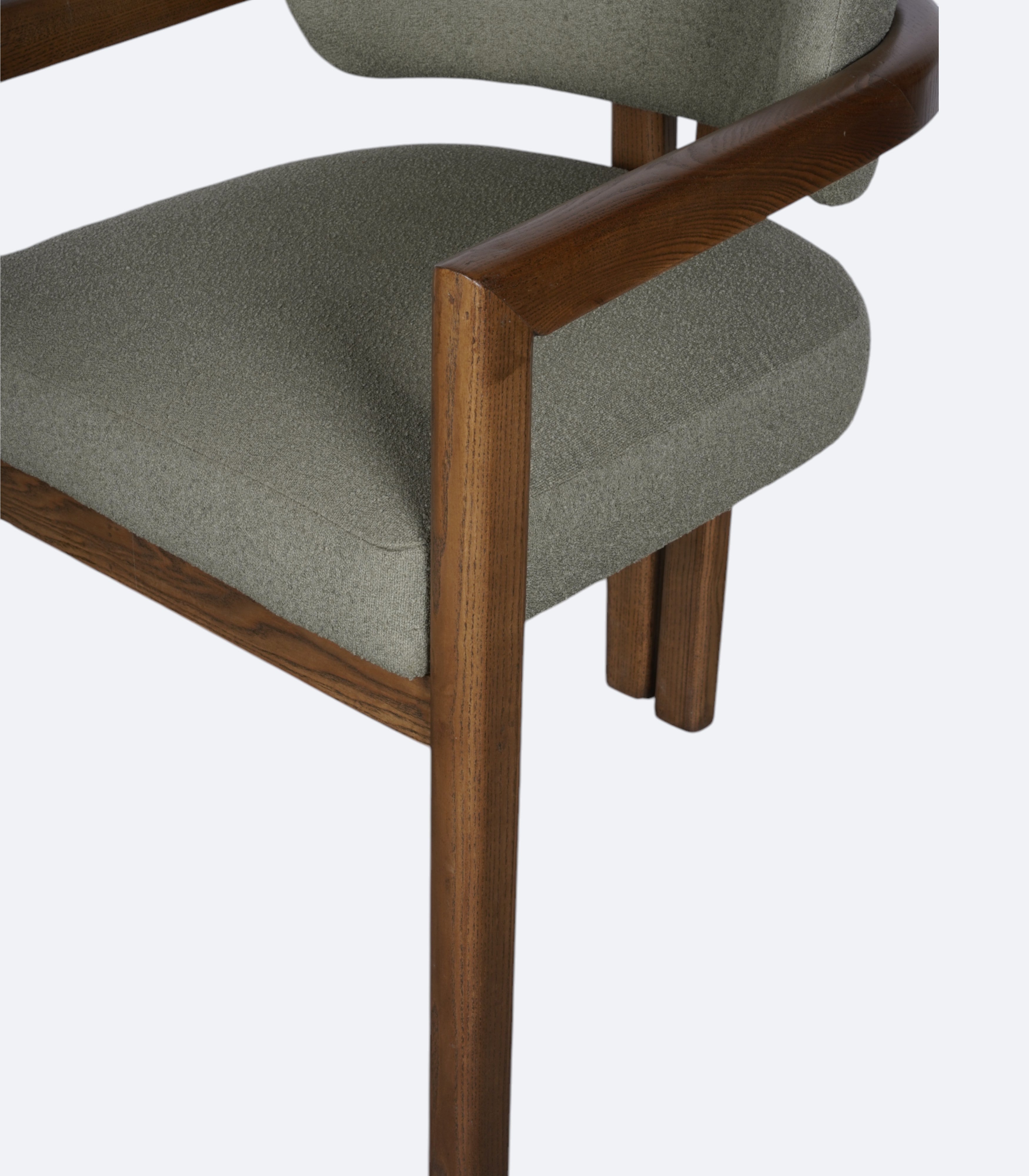 Open-Frame Armchair in Acacia Wood and Bouclé
