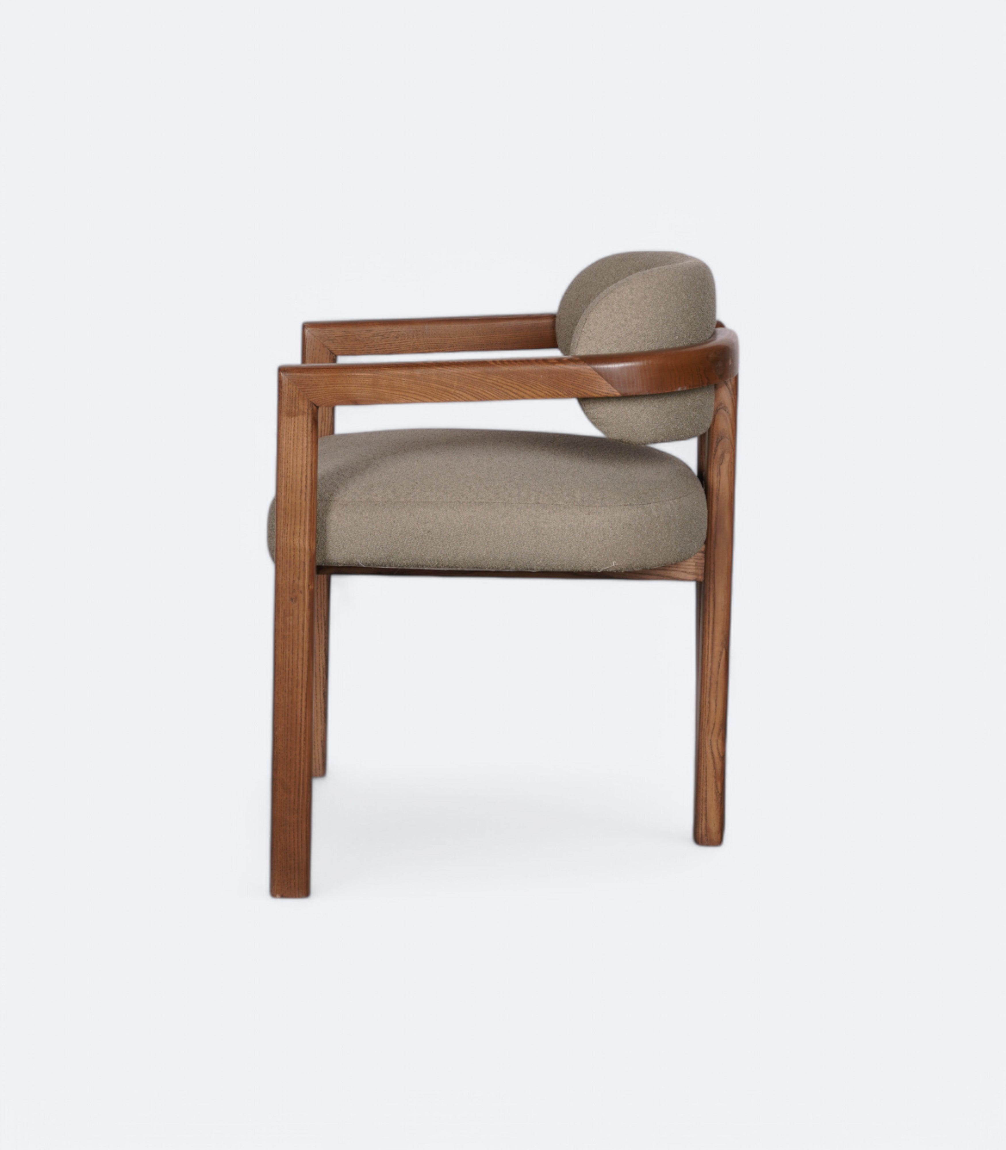 Open-Frame Armchair in Acacia Wood and Bouclé
