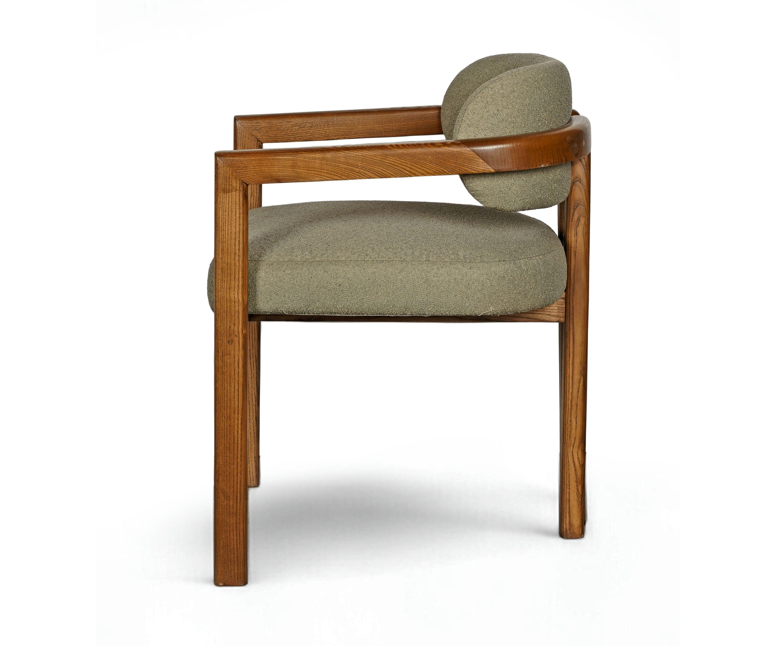 Open-Frame Armchair in Acacia Wood and Bouclé