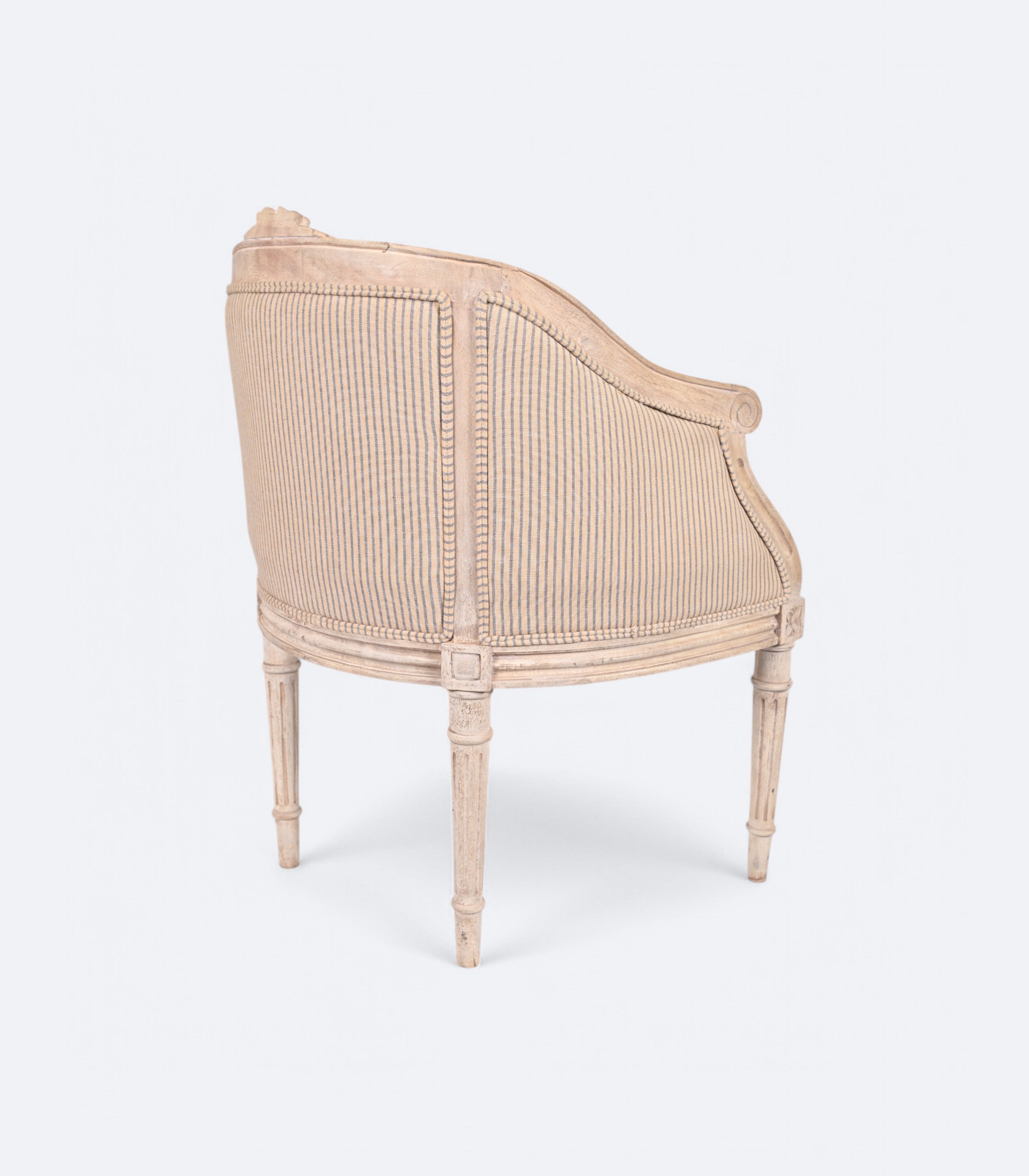 Tufted Linen Armchair in Distressed White Finish