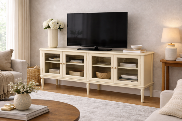 Classic Cream Display Cabinet with Glass Doors & Storage – 63"